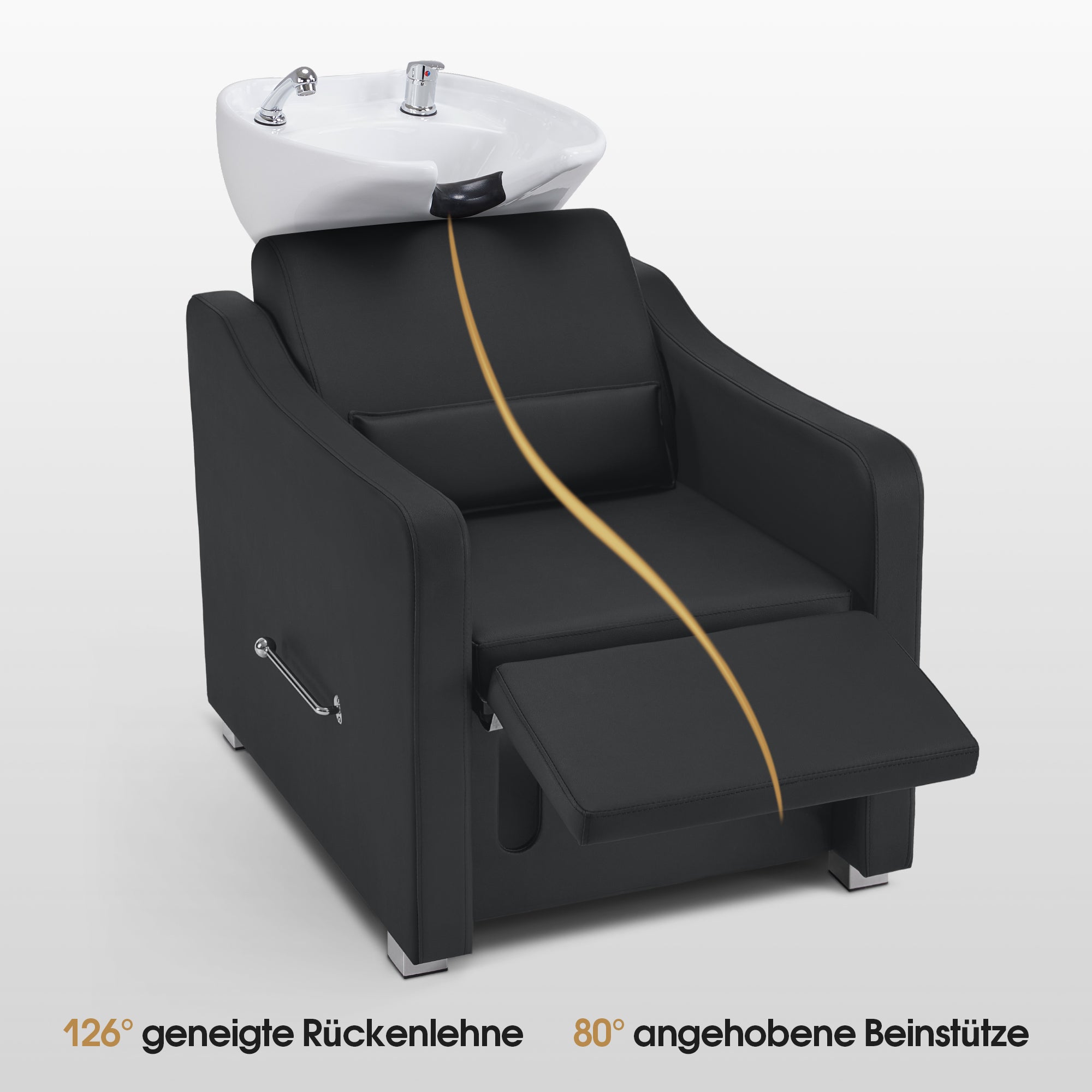 BarberPub Friseurstuhl mit Waschbecken, Klappbare Beinstütze, Friseurwaschbecken aus Keramik Verstellbar, Friseurwaschsessel für SPA Salon, Friseur Waschplatz W8675