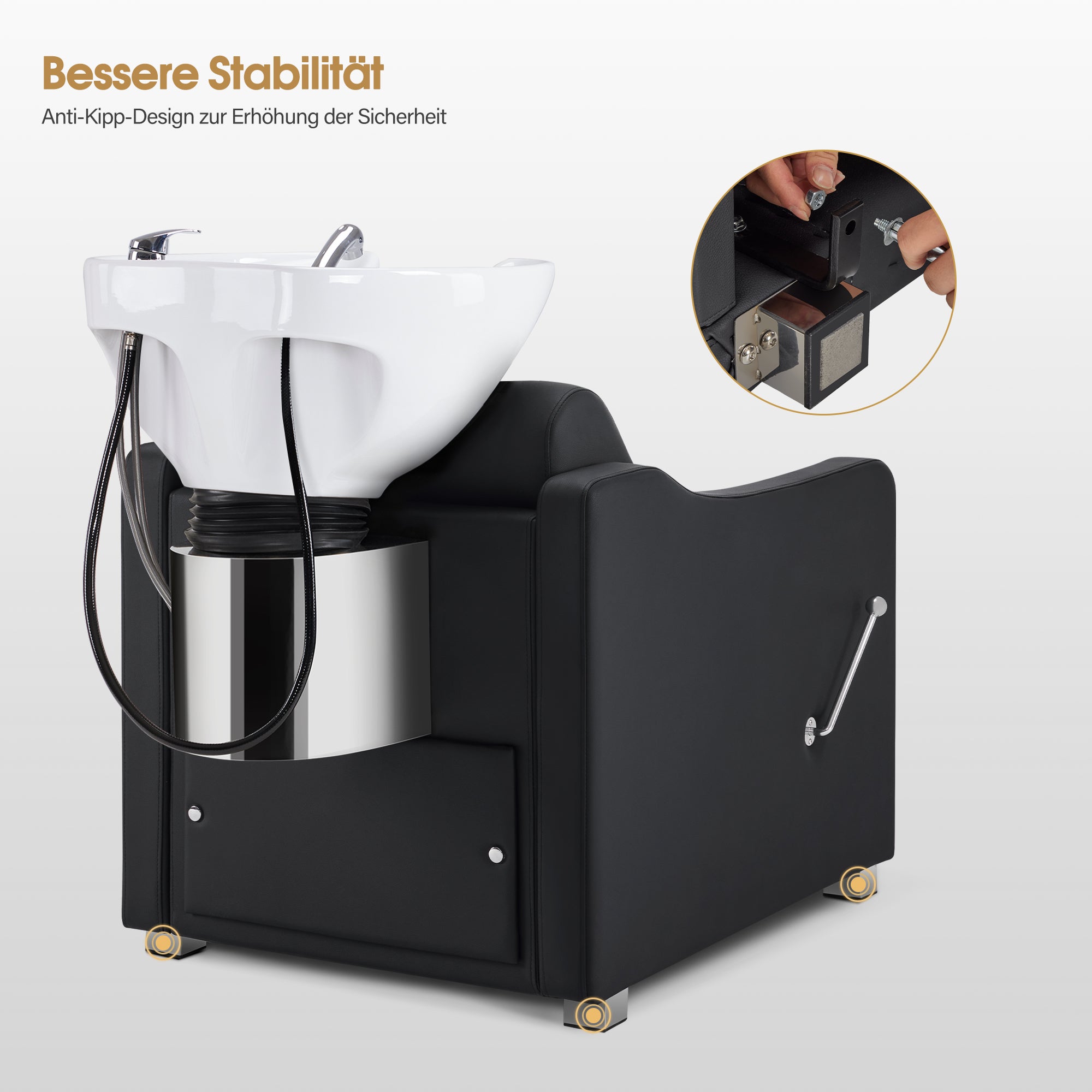 BarberPub Friseurstuhl mit Waschbecken, Klappbare Beinstütze, Friseurwaschbecken aus Keramik Verstellbar, Friseurwaschsessel für SPA Salon, Friseur Waschplatz W8675