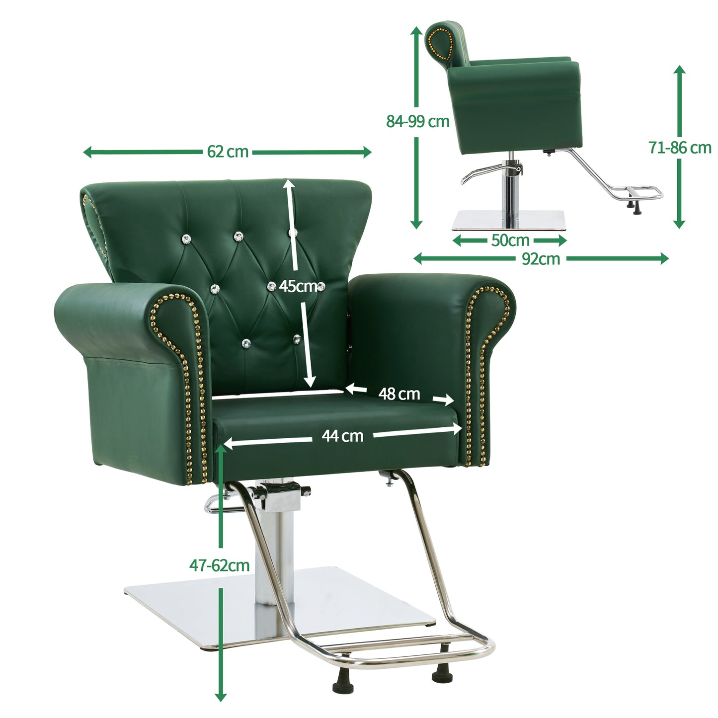 Barberpub Hydraulischer Friseurstuhl, Friseursessel Bedienungsstuhl Höhenverstellbar, Barber Chair Drehstuhl Schönheitssalon-Stuhl Friseureinrichtung, Kunstleder, 8899 (Schwarz/ Grün)