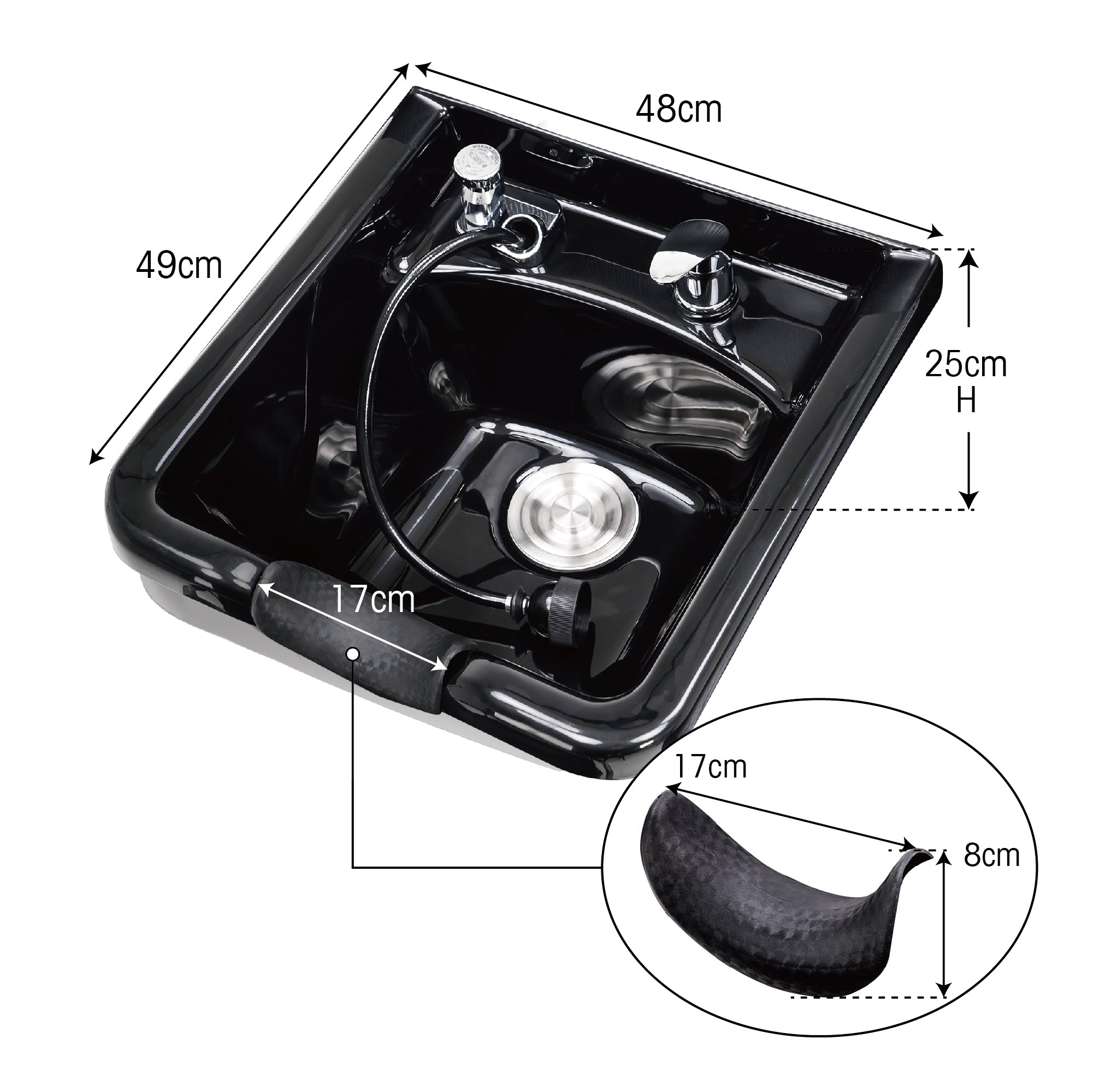 BarberPub Système de lavage inversé professionnel sans chaise station de lavage de coiffure meuble-lavabo avec lavabo inversé équipement de salon 7134 (Noir)