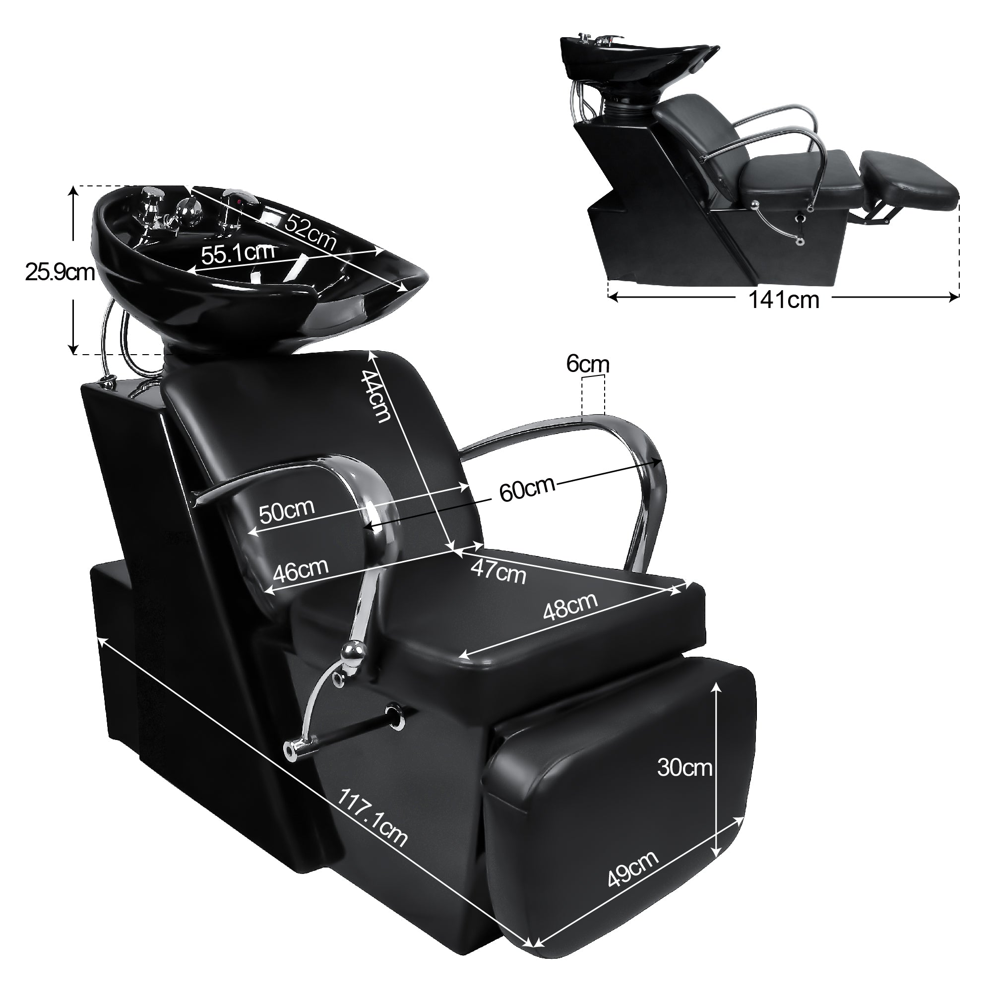 BarberPub Système de lavage inversé pour coiffeur, chaise de lavage noire 0648BK