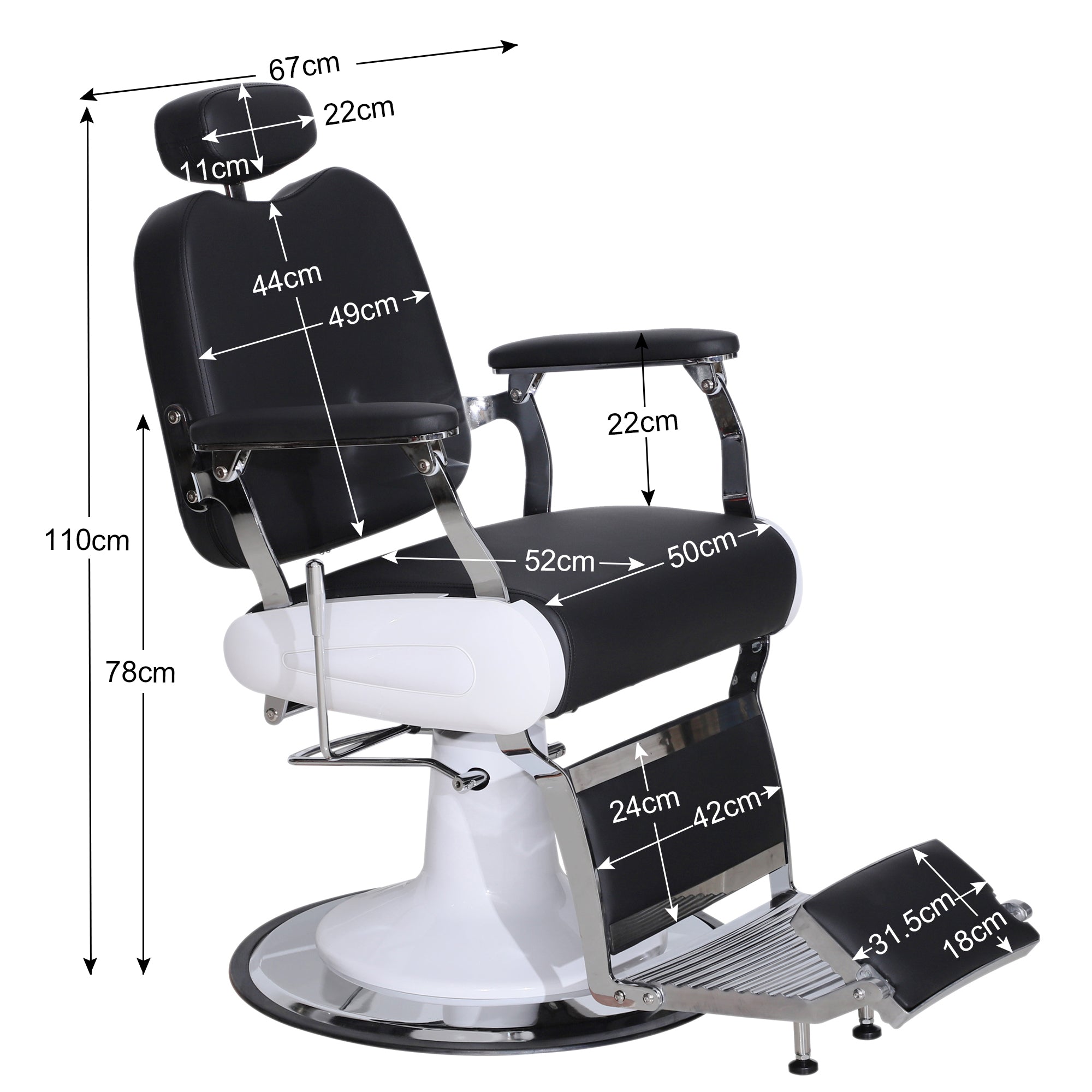 Fauteuil de coiffure Barberpub, fauteuil de coiffure, fauteuil d'opération, fauteuil hydraulique 3835BK