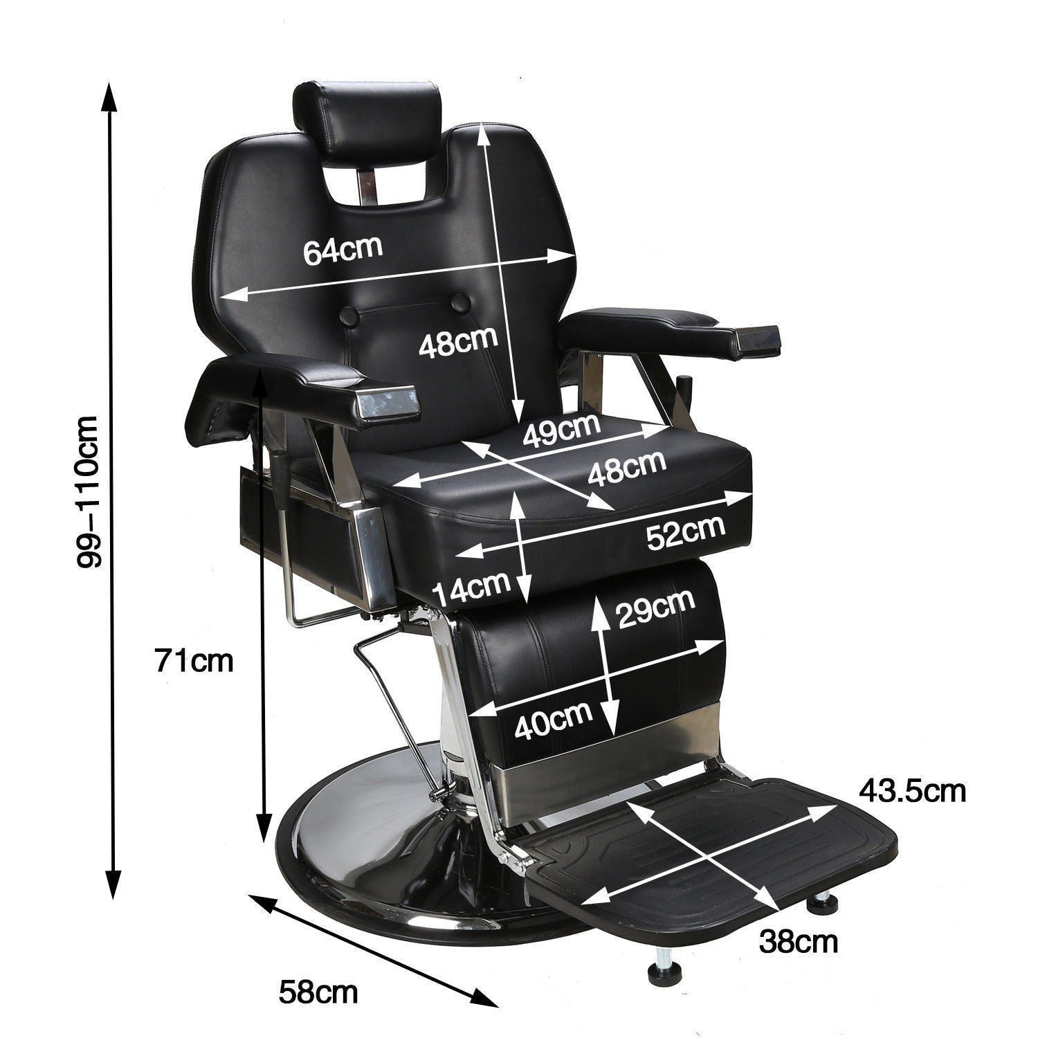 Chaise de coiffeur Barberpub, chaise de coiffure, chaise d'opération, équipement de coiffure 2801BK