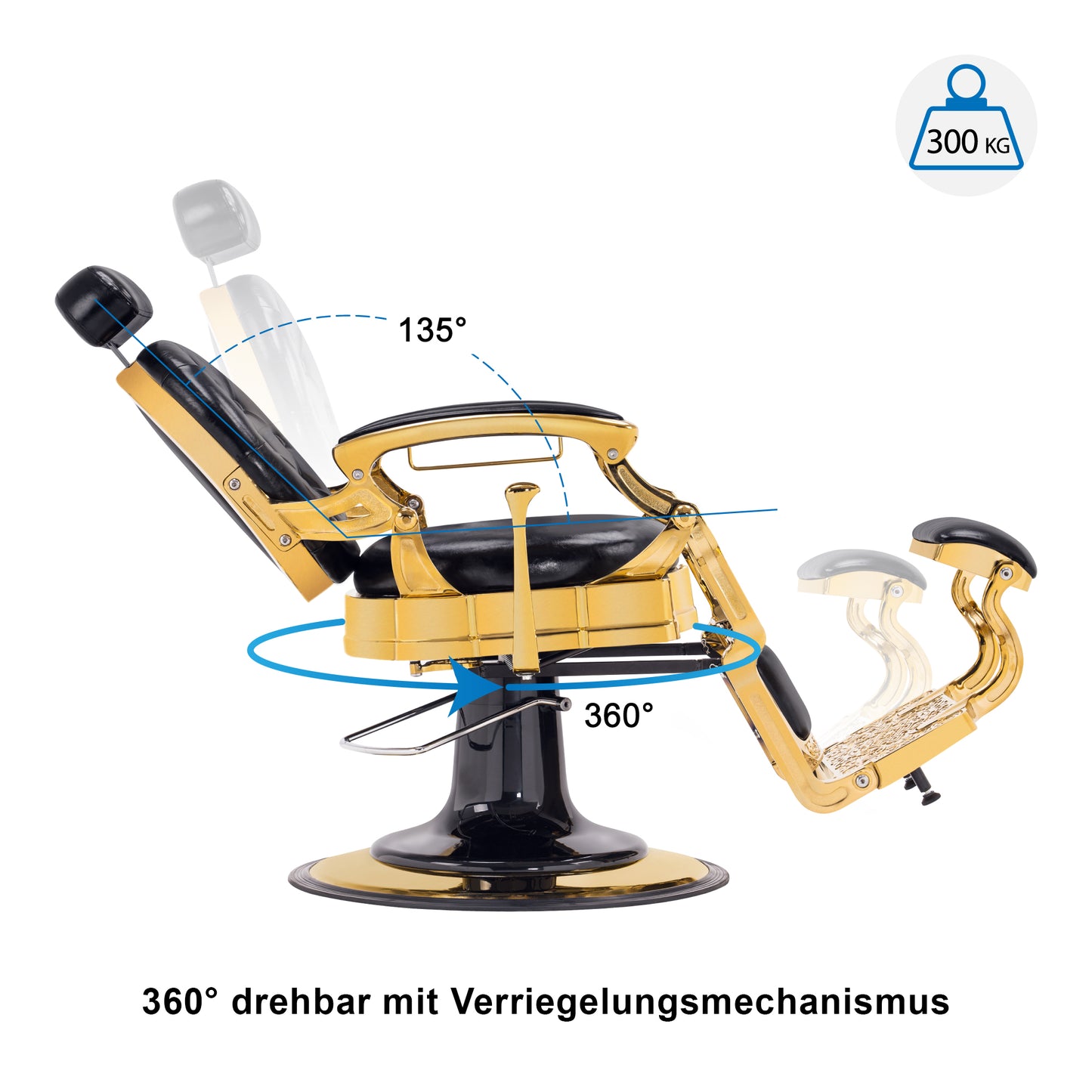 Barberpub Friseurstuhl hydraulische Friseursessel 2933, mit Retro/ Vintage Stil, 360° drehbar, Kunstleder, Goldrahmen/ Roségold Rahmen, 113 × 68 × 109 cm