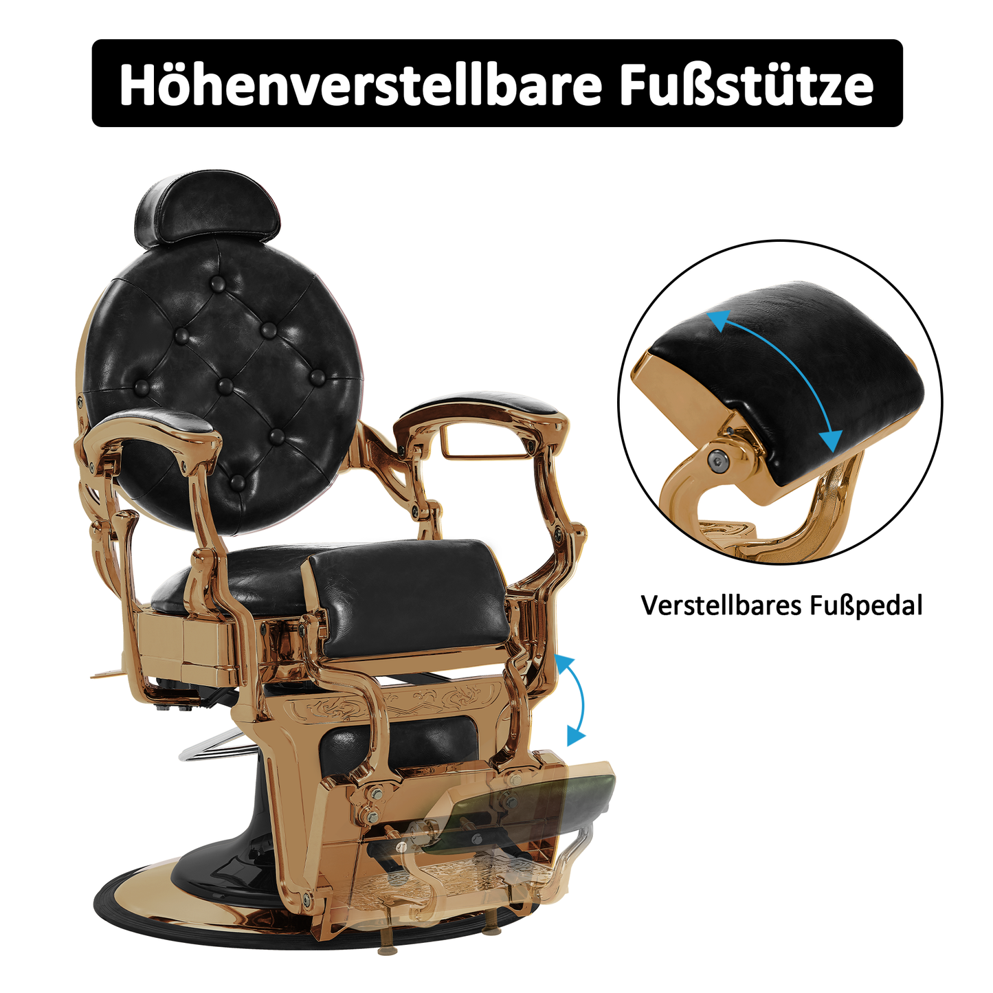 Barberpub Friseurstuhl hydraulische Friseursessel 2933, mit Retro/ Vintage Stil, 360° drehbar, Kunstleder, Goldrahmen/ Roségold Rahmen, 113 × 68 × 109 cm