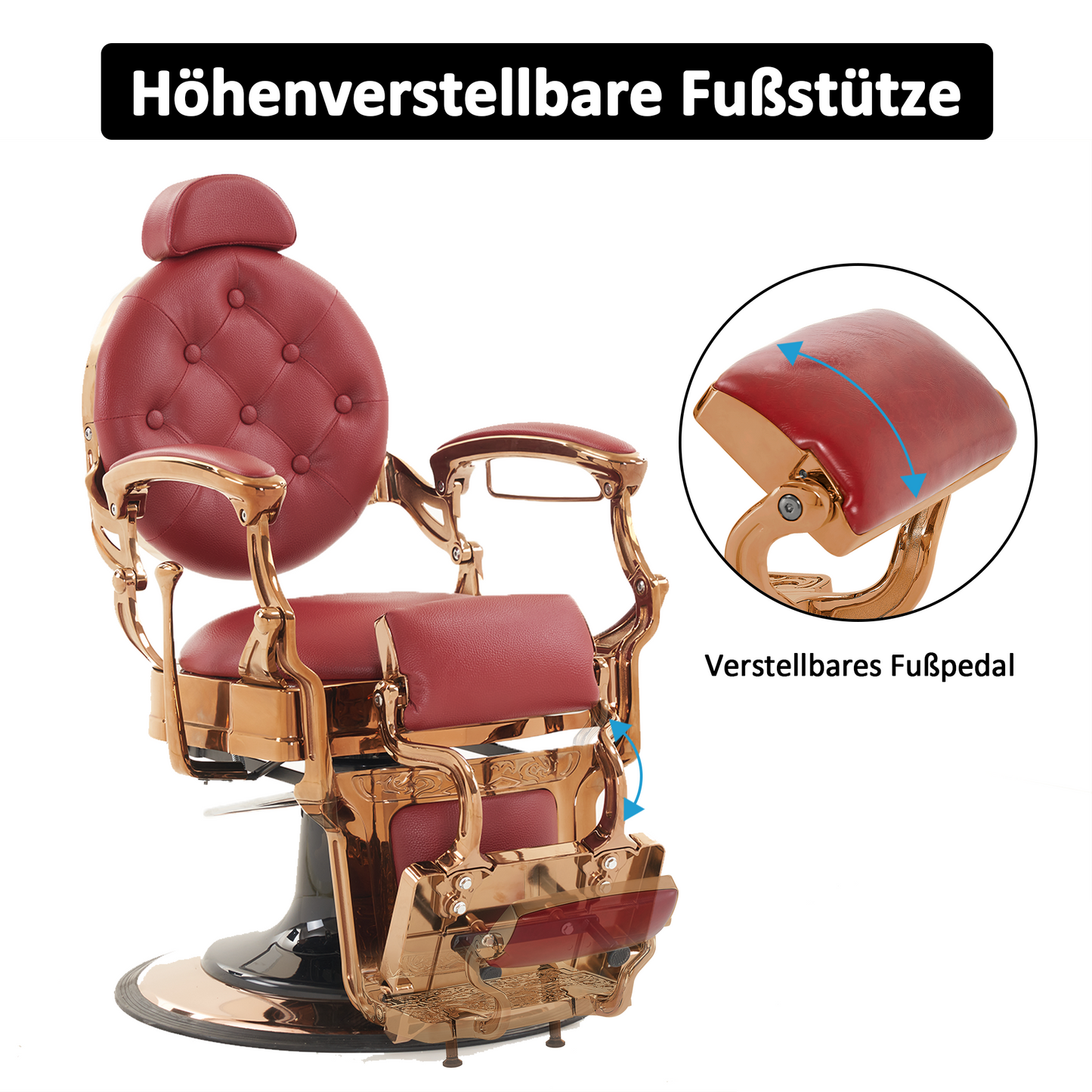 Barberpub Friseurstuhl hydraulische Friseursessel 2933, mit Retro/ Vintage Stil, 360° drehbar, Kunstleder, Goldrahmen/ Roségold Rahmen, 113 × 68 × 109 cm