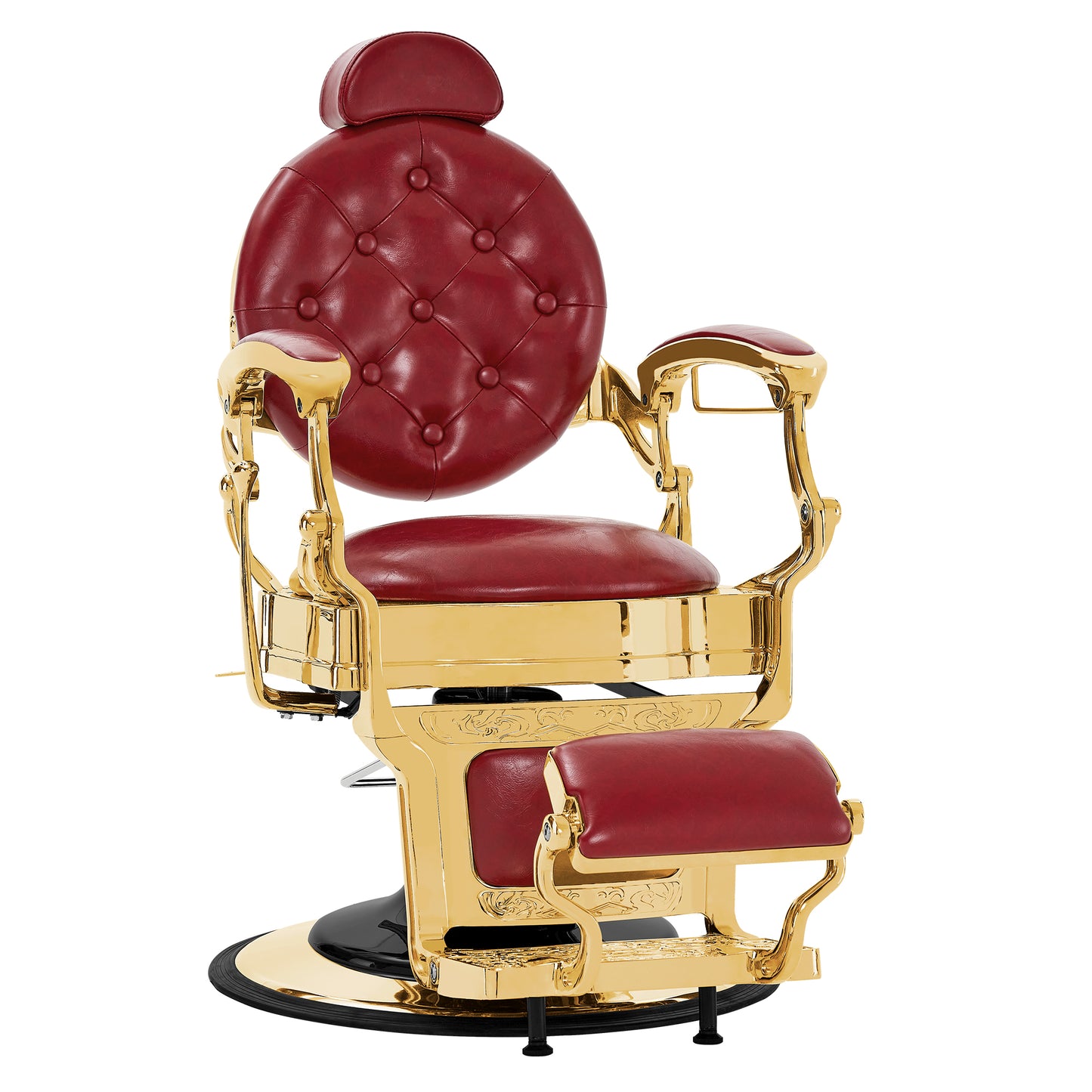 Barberpub Friseurstuhl hydraulische Friseursessel 2933, mit Retro/ Vintage Stil, 360° drehbar, Kunstleder, Goldrahmen/ Roségold Rahmen, 113 × 68 × 109 cm
