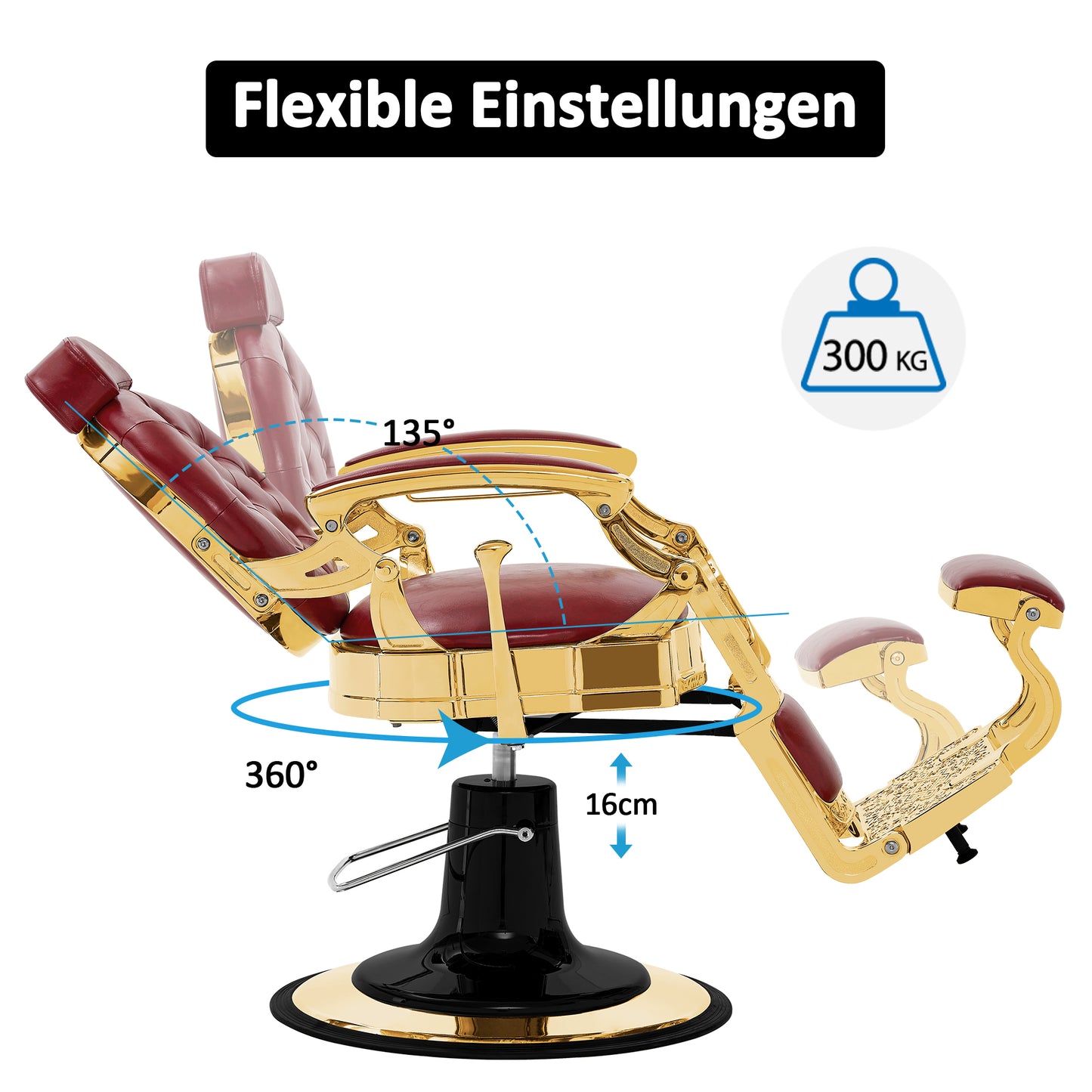 Barberpub Friseurstuhl hydraulische Friseursessel 2933, mit Retro/ Vintage Stil, 360° drehbar, Kunstleder, Goldrahmen/ Roségold Rahmen, 113 × 68 × 109 cm