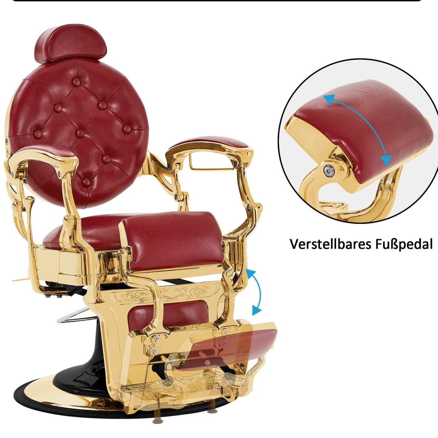 Barberpub Friseurstuhl hydraulische Friseursessel 2933, mit Retro/ Vintage Stil, 360° drehbar, Kunstleder, Goldrahmen/ Roségold Rahmen, 113 × 68 × 109 cm