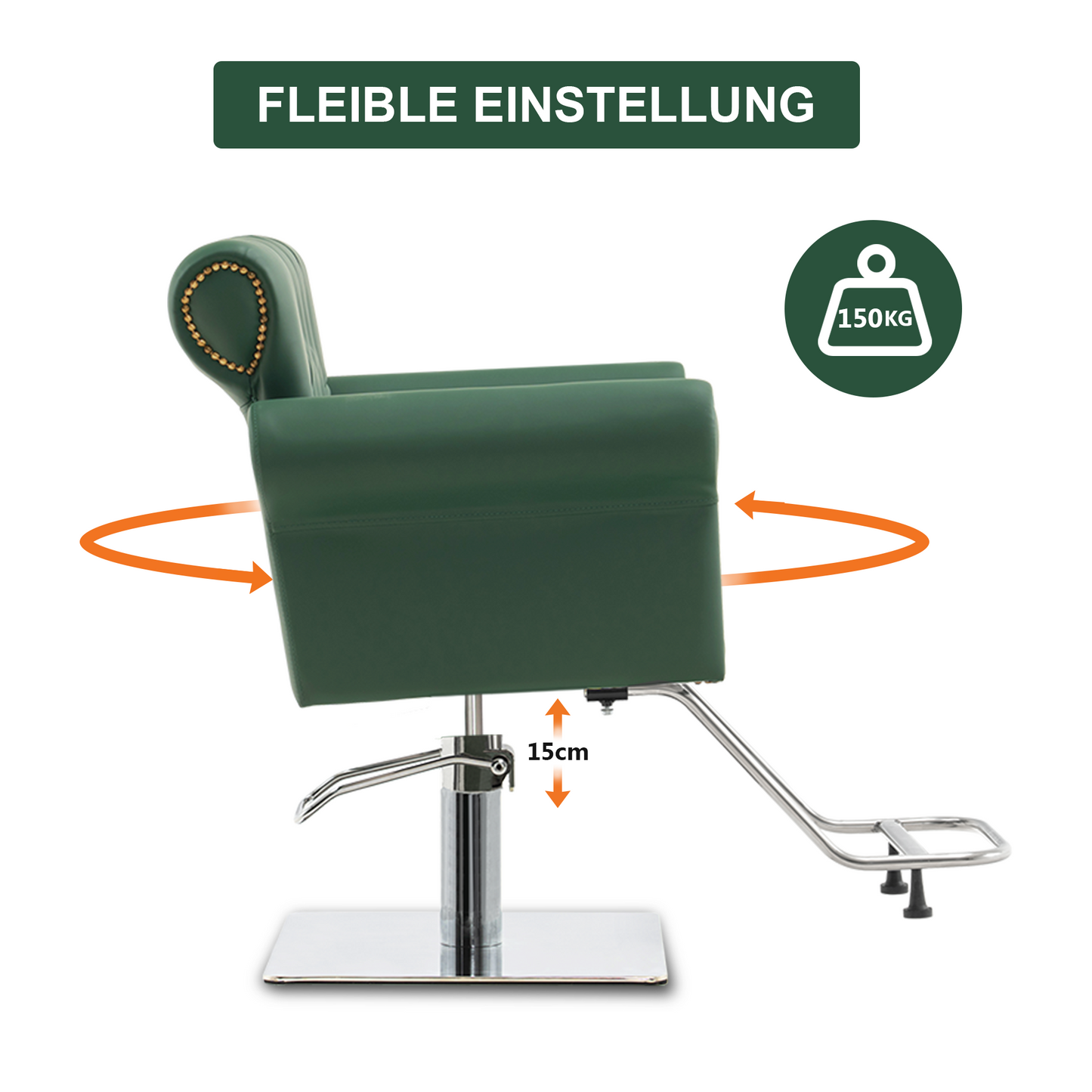 Barberpub Hydraulischer Friseurstuhl, Friseursessel Bedienungsstuhl Höhenverstellbar, Barber Chair Drehstuhl Schönheitssalon-Stuhl Friseureinrichtung, Kunstleder, 8899 (Schwarz/ Grün)