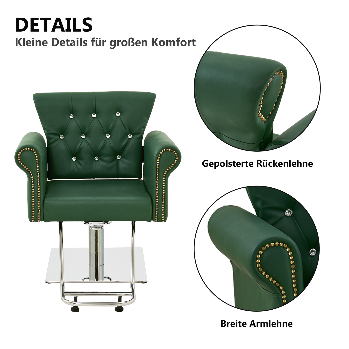 Barberpub Hydraulischer Friseurstuhl, Friseursessel Bedienungsstuhl Höhenverstellbar, Barber Chair Drehstuhl Schönheitssalon-Stuhl Friseureinrichtung, Kunstleder, 8899 (Schwarz/ Grün)