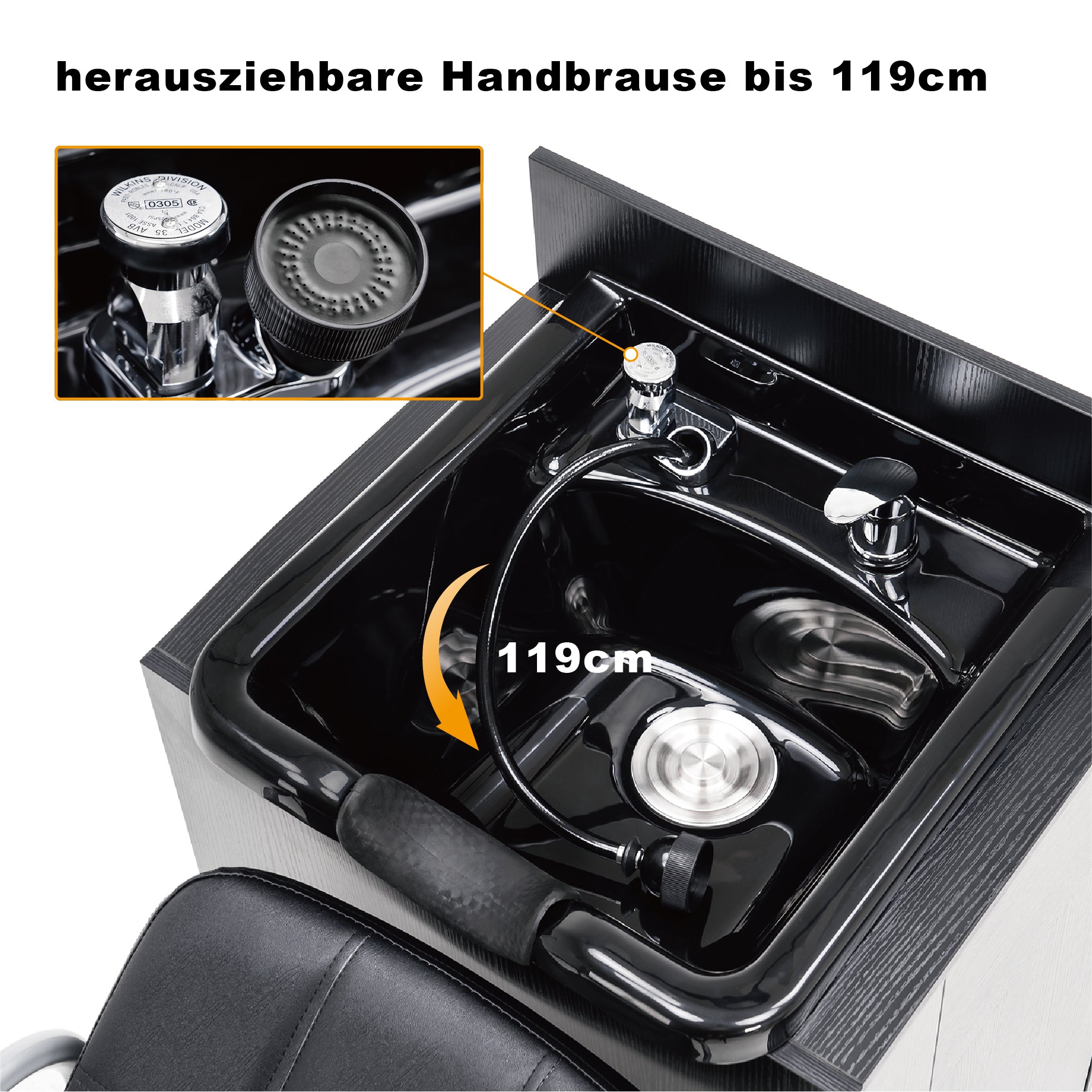 BarberPub Système de lavage inversé professionnel sans chaise station de lavage de coiffure meuble-lavabo avec lavabo inversé équipement de salon 7134 (Noir)