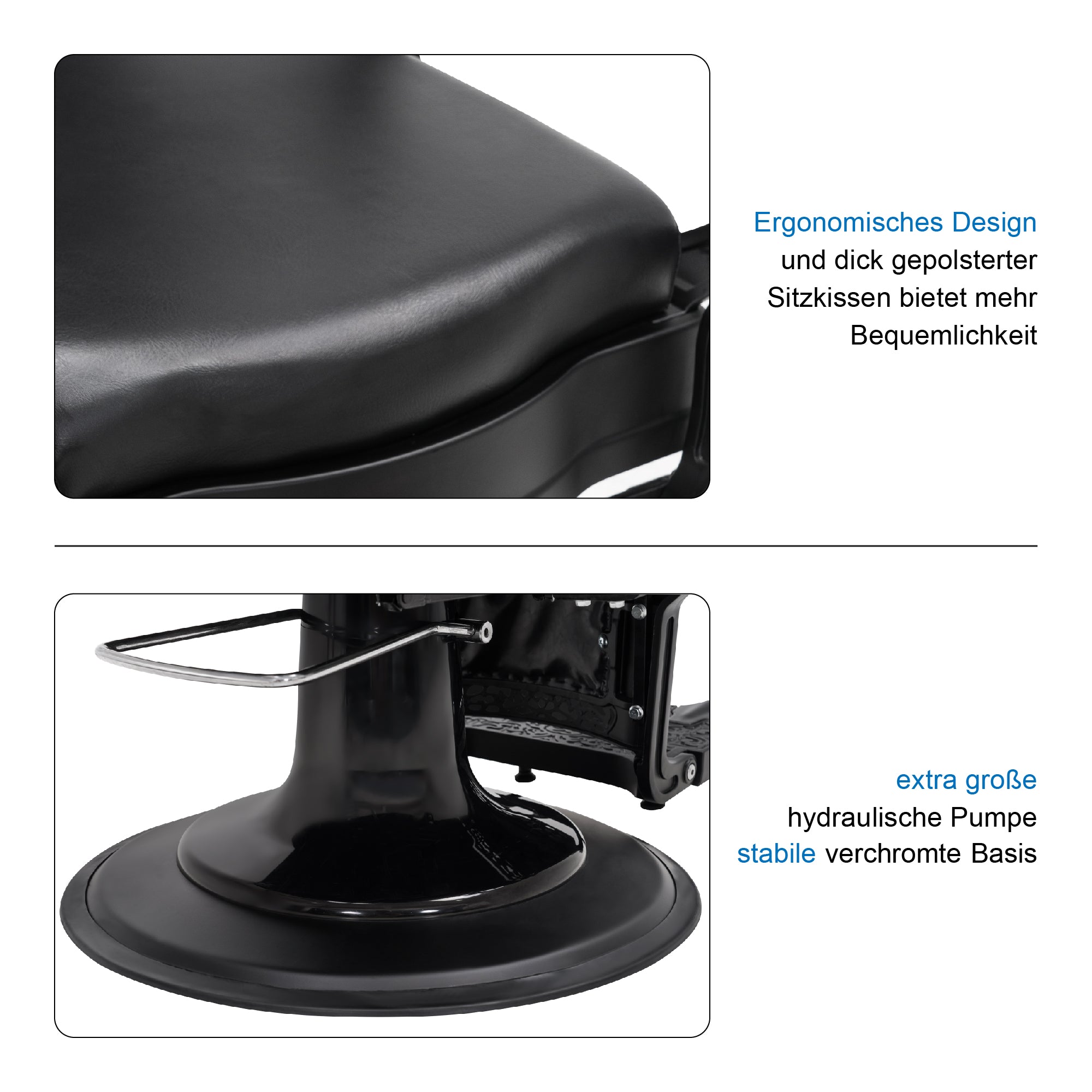 Fauteuil de coiffure Barberpub de style rétro/vintage, noir mat 2933BK, de style rétro/vintage, pivotant à 360°, simili cuir, 113 × 68 × 109 cm