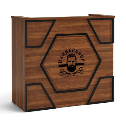 Comptoir d'accueil BarberPub avec 2 tiroirs et 3 armoires, bureau de réception verrouillable, comptoir d'accueil en bois, comptoir de caisse pour salon de coiffure, 55x120x110 cm, R9760 (Marron)