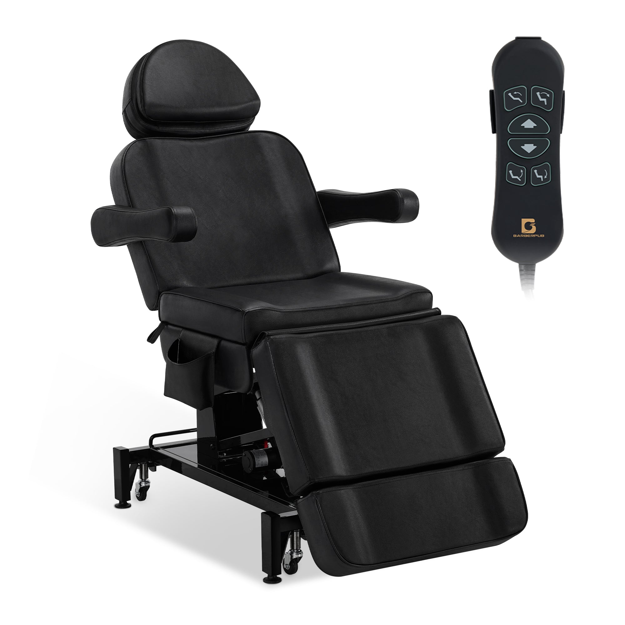 BarberPub Kosmetikliege Elektrisch mit 3 Motoren & Rollen, Massageliege Klappbar & 16CM Höhenverstellbar, 180°Drehbare Armlehnen, Tattoo Liege für SPA Salon 0754