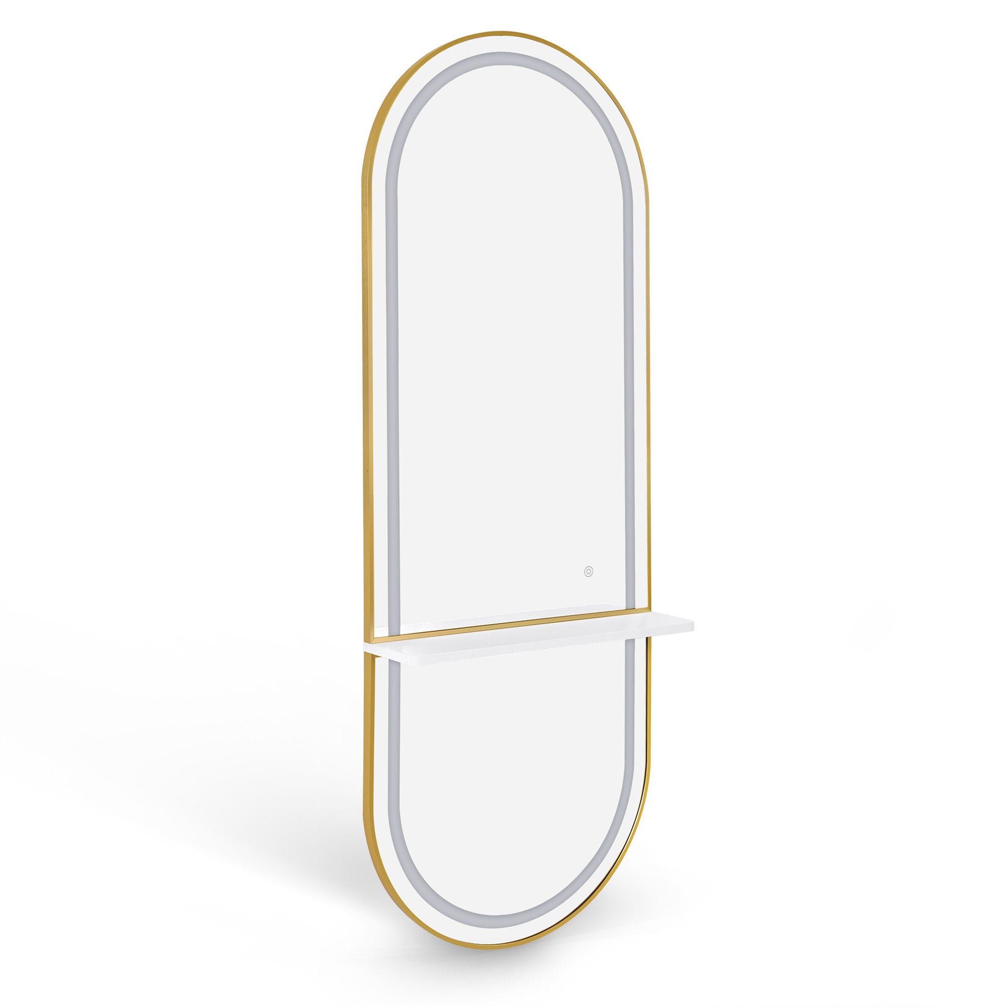 BarberPub Wandspiegel mit Beleuchtung, Ganzkörperspiegel mit Aluminiumrahmen, Großer Spiegel mit Ablage, Touch-Schalter, 3 Lichtfarben Dimmbar, für Friseursalon, 17x65x177 cm, J6270