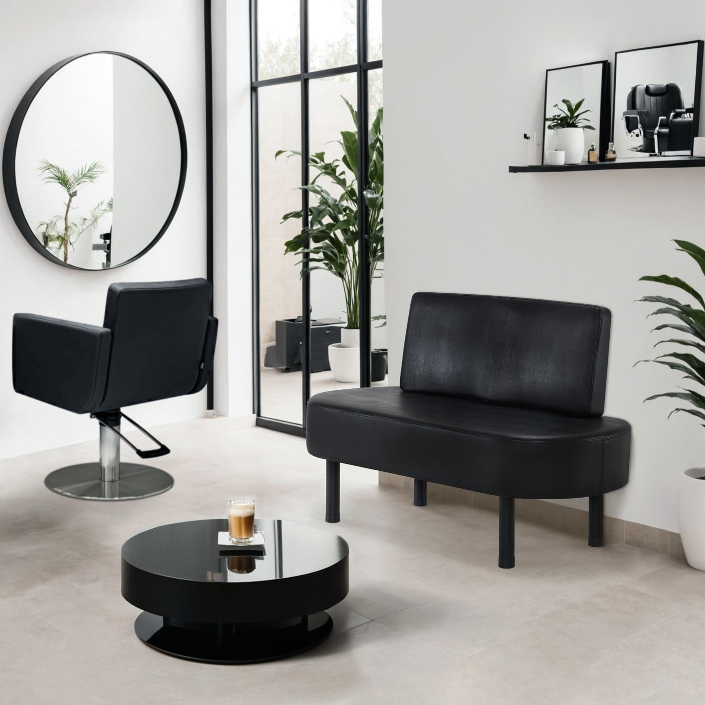 BarberPub 3-Sitzer Sitzbank mit Rückenlehne, 130 cm Wartebank für Friseursalon, Polsterbank mit Rückenlehne, Flurbank Schwarz, Wohnzimmerbank, Schuhbank W517 (Schwarz/Kunstleder)