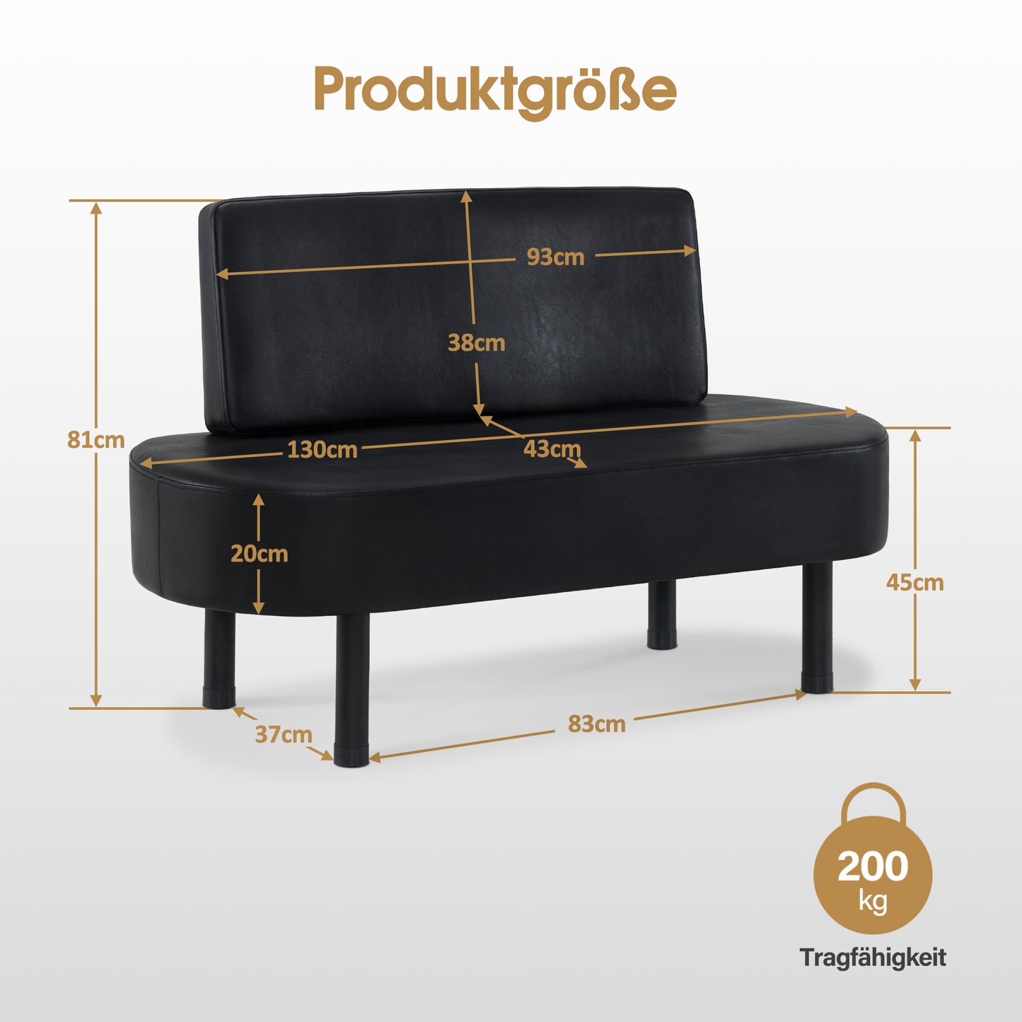 BarberPub 3-Sitzer Sitzbank mit Rückenlehne, 130 cm Wartebank für Friseursalon, Polsterbank mit Rückenlehne, Flurbank Schwarz, Wohnzimmerbank, Schuhbank W517 (Schwarz/Kunstleder)