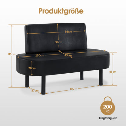BarberPub 3-Sitzer Sitzbank mit Rückenlehne, 130 cm Wartebank für Friseursalon, Polsterbank mit Rückenlehne, Flurbank Schwarz, Wohnzimmerbank, Schuhbank W517 (Schwarz/Kunstleder)