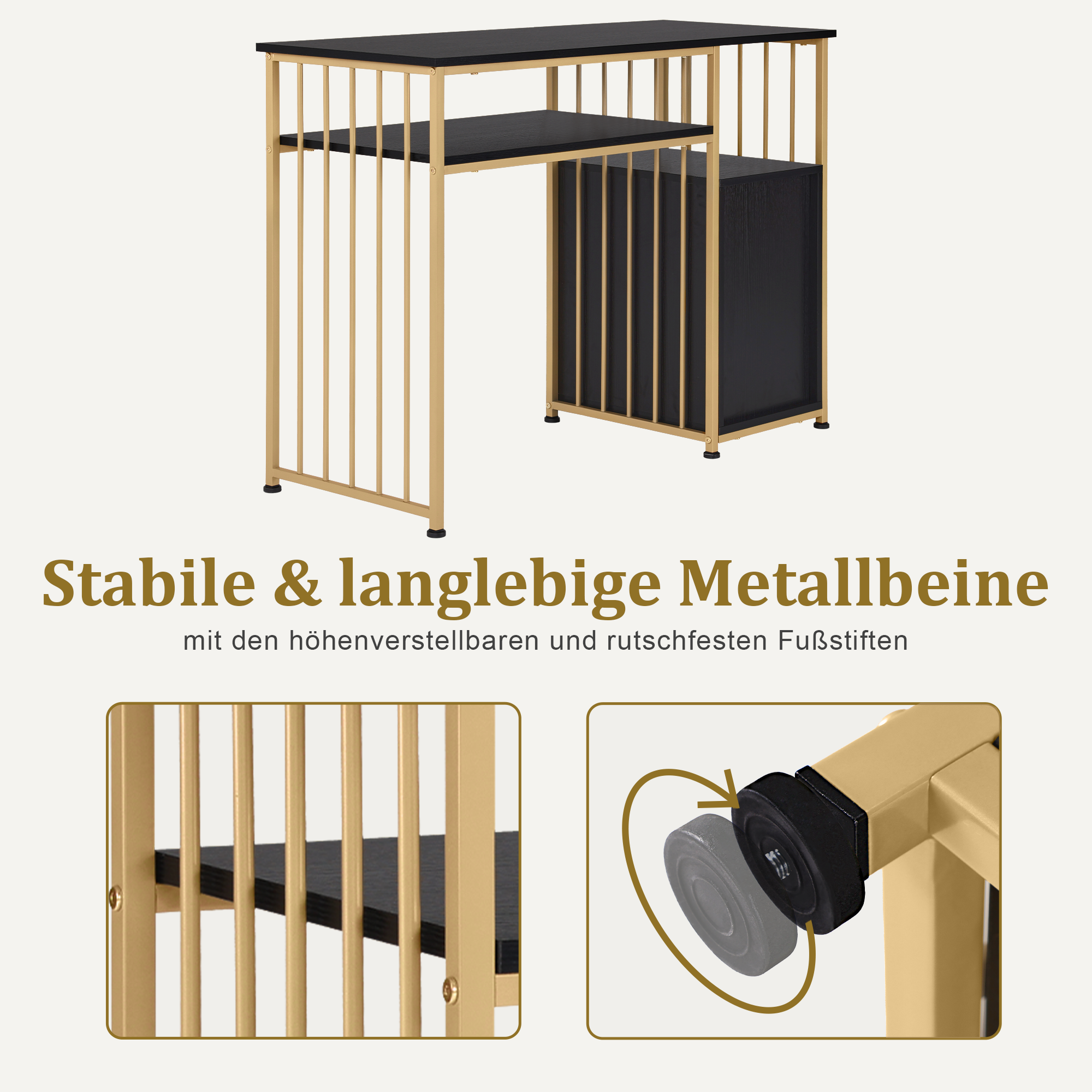 Barberpub Schreibtisch mit Schubladen, Schminktisch ohne Spiegel, Nageltisch aus Holz Metallgestell, Computertisch Wohnzimmer Modern, 109 x 45,5 x 81cm, 2407