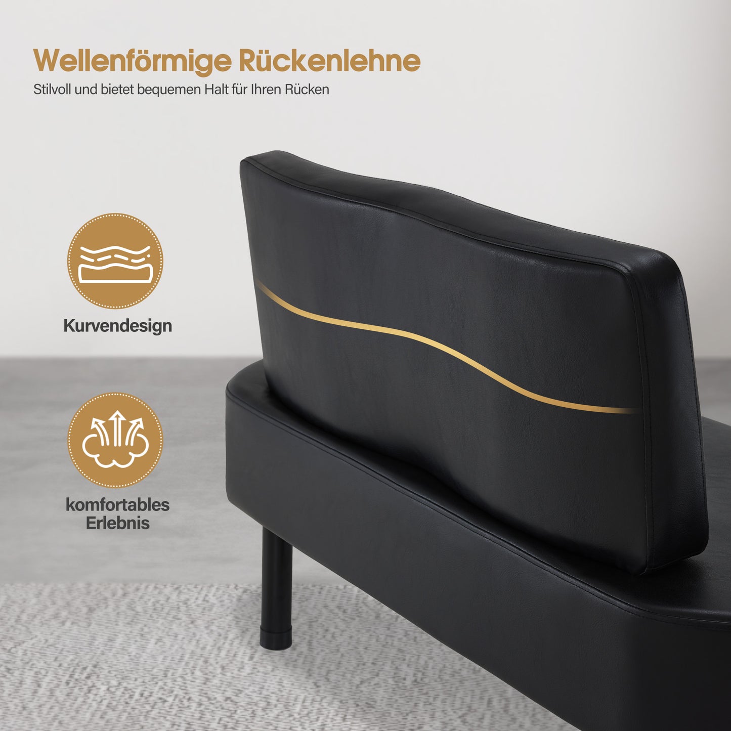 BarberPub 3-Sitzer Sitzbank mit Rückenlehne, 130 cm Wartebank für Friseursalon, Polsterbank mit Rückenlehne, Flurbank Schwarz, Wohnzimmerbank, Schuhbank W517 (Schwarz/Kunstleder)