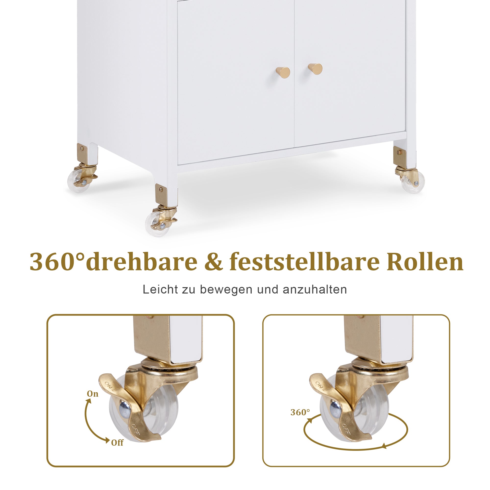 Barberpub Servierwagen mit Rollen & Schubladen, Rollwagen Friseurwagen Weiß, Salon Trolley mit 2 Ablagen, Moderner Arbeitswagen für Bad Wohnzimmer, 35x48x80, 5cm, 0055