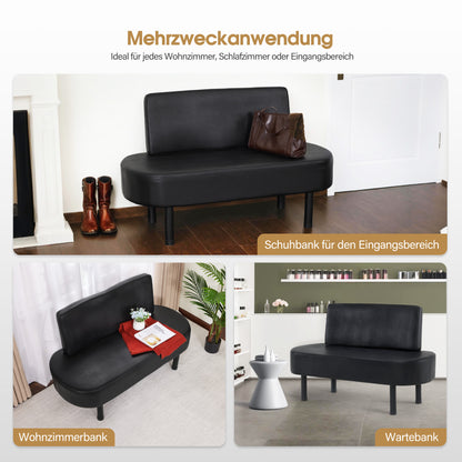 BarberPub 3-Sitzer Sitzbank mit Rückenlehne, 130 cm Wartebank für Friseursalon, Polsterbank mit Rückenlehne, Flurbank Schwarz, Wohnzimmerbank, Schuhbank W517 (Schwarz/Kunstleder)