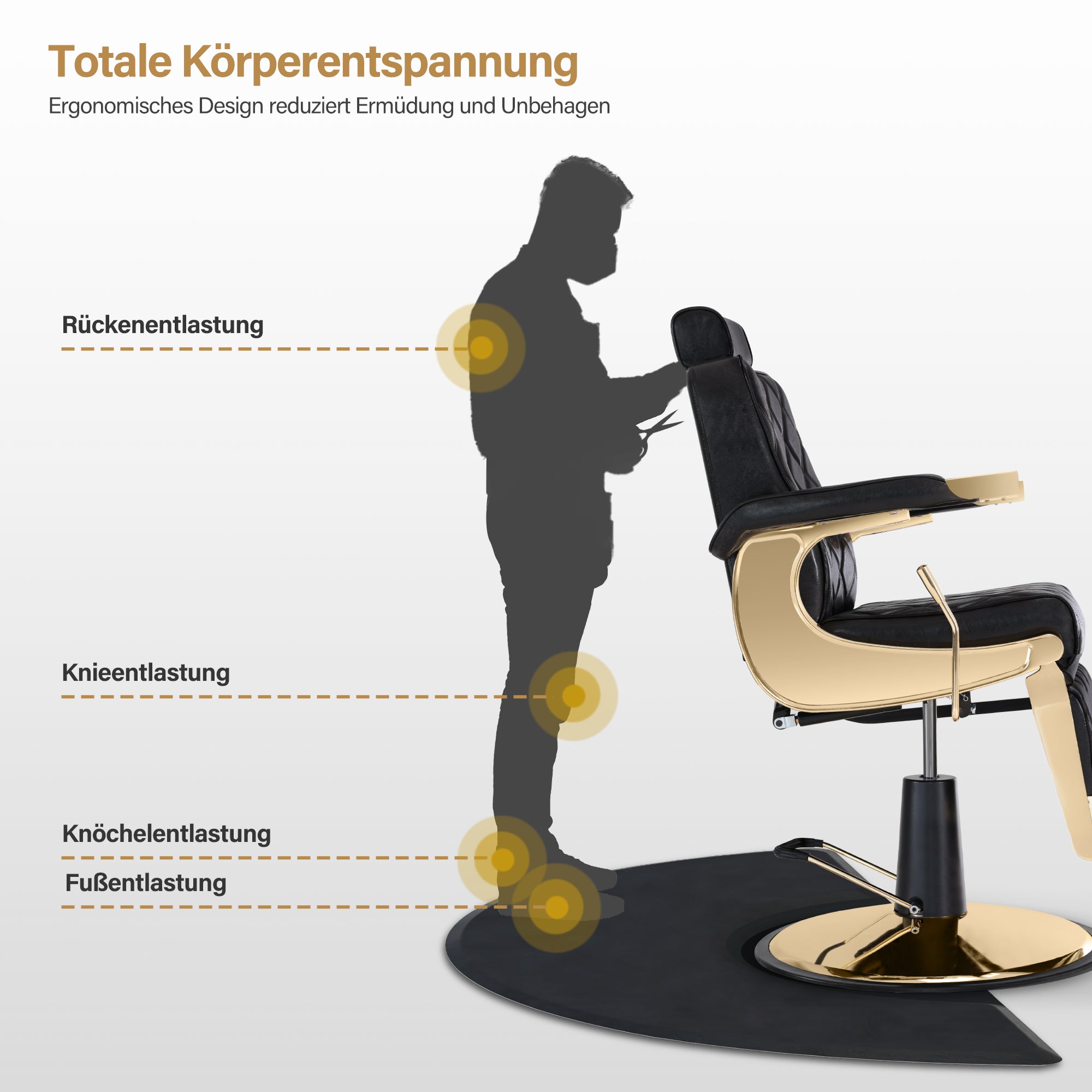 BarberPub Anti-Ermüdungsmatte für Friseure, Ergonomische Bodenmatte Friseurmatte für Barbershop Salon, Friseurbedarf Halbkreis 2 CM Dicke, M122 (Schwarz)