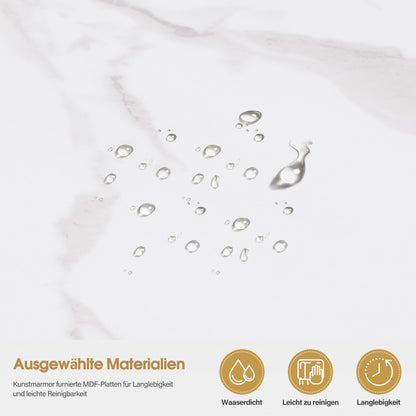 BarberPub Bücherregal Gold, Standregal mit 5 Ebenen, Büroregal mit Metallrahmen, Regal für Büro, Wohnzimmer, Schlafzimmer, Küche, Nagelstudio, Marmor-Weiß, 30x80x180cm, 5166