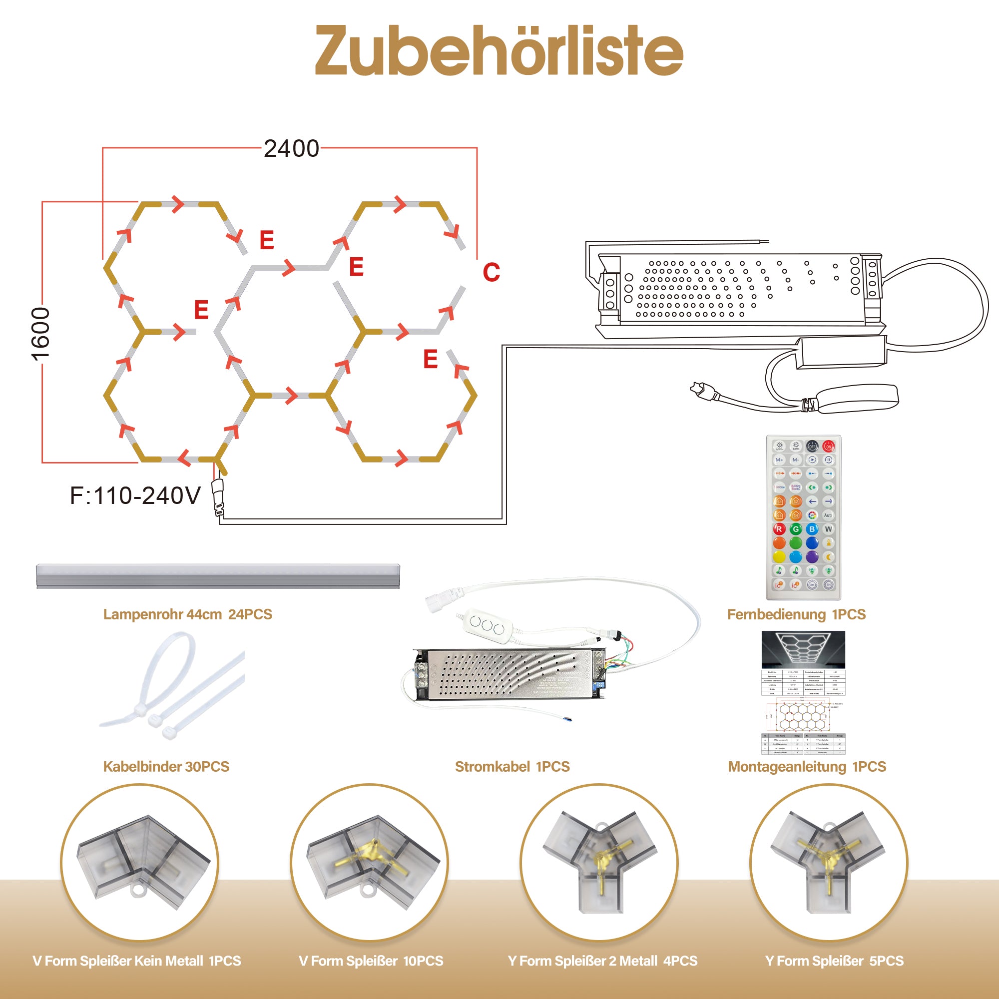 BarberPub Hexagon LED Garage Light, 7200LM Hexagon LED Beleuchtung für Werkstatt, Friseursalon, 5 Grid (LP007/RGB)