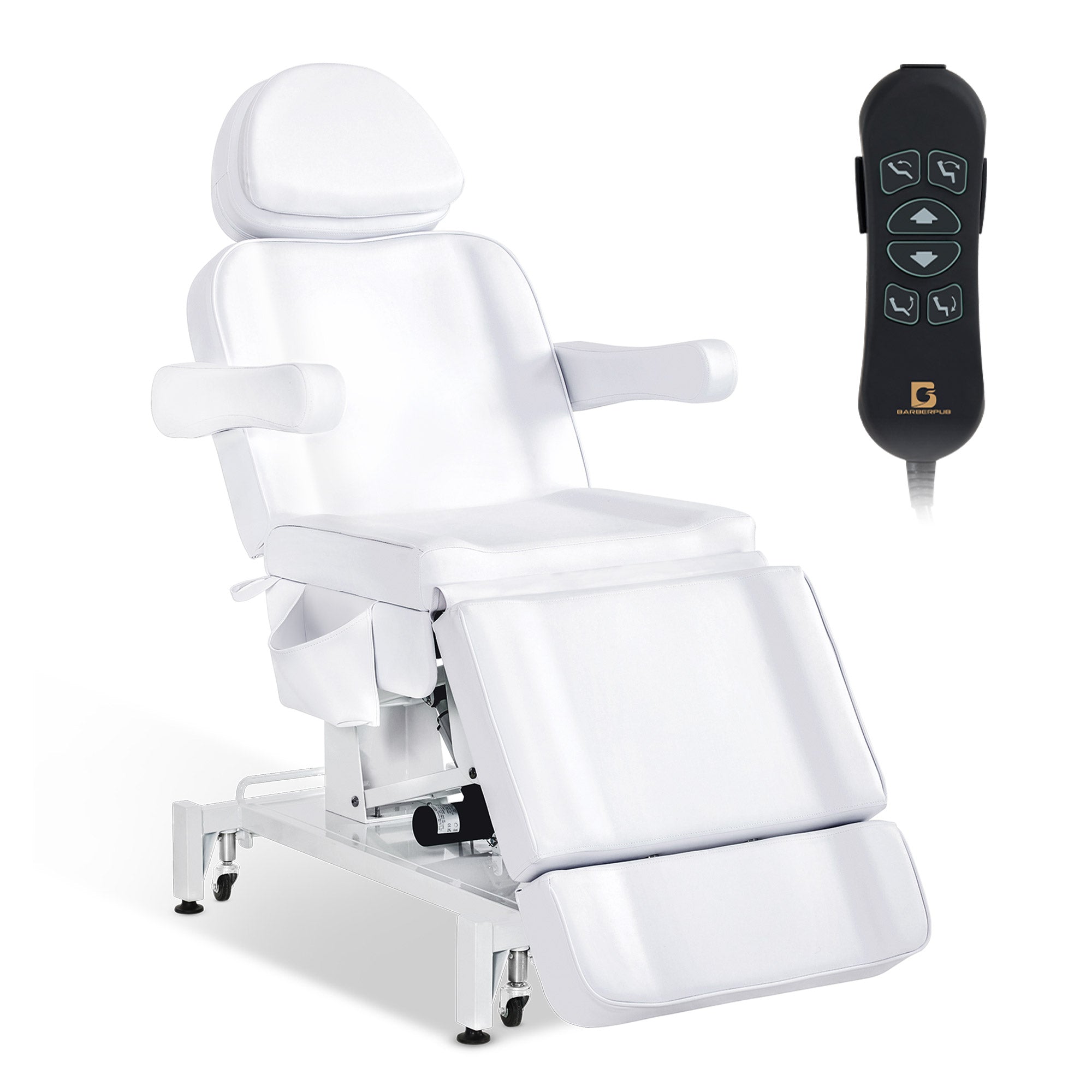 BarberPub Kosmetikliege Elektrisch mit 3 Motoren & Rollen, Massageliege Klappbar & 16CM Höhenverstellbar, 180°Drehbare Armlehnen, Tattoo Liege für SPA Salon 0754