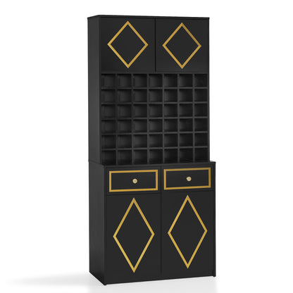 BarberPub Towel Cabinet with 2 Drawers, 42 Open Compartments & 4 Cabinets, Bathroom Cabinet Black, Tall Storage Cabinet Wood for Barbershop, Beauty Salon R6194/R6179