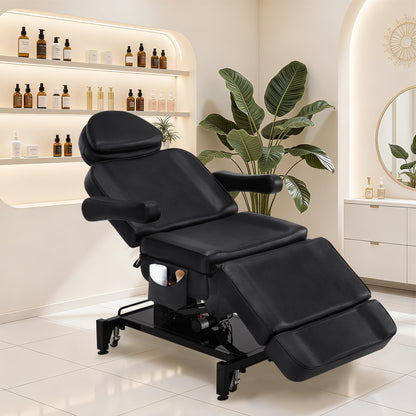 BarberPub Kosmetikliege Elektrisch mit 3 Motoren & Rollen, Massageliege Klappbar & 16CM Höhenverstellbar, 180°Drehbare Armlehnen, Tattoo Liege für SPA Salon 0754
