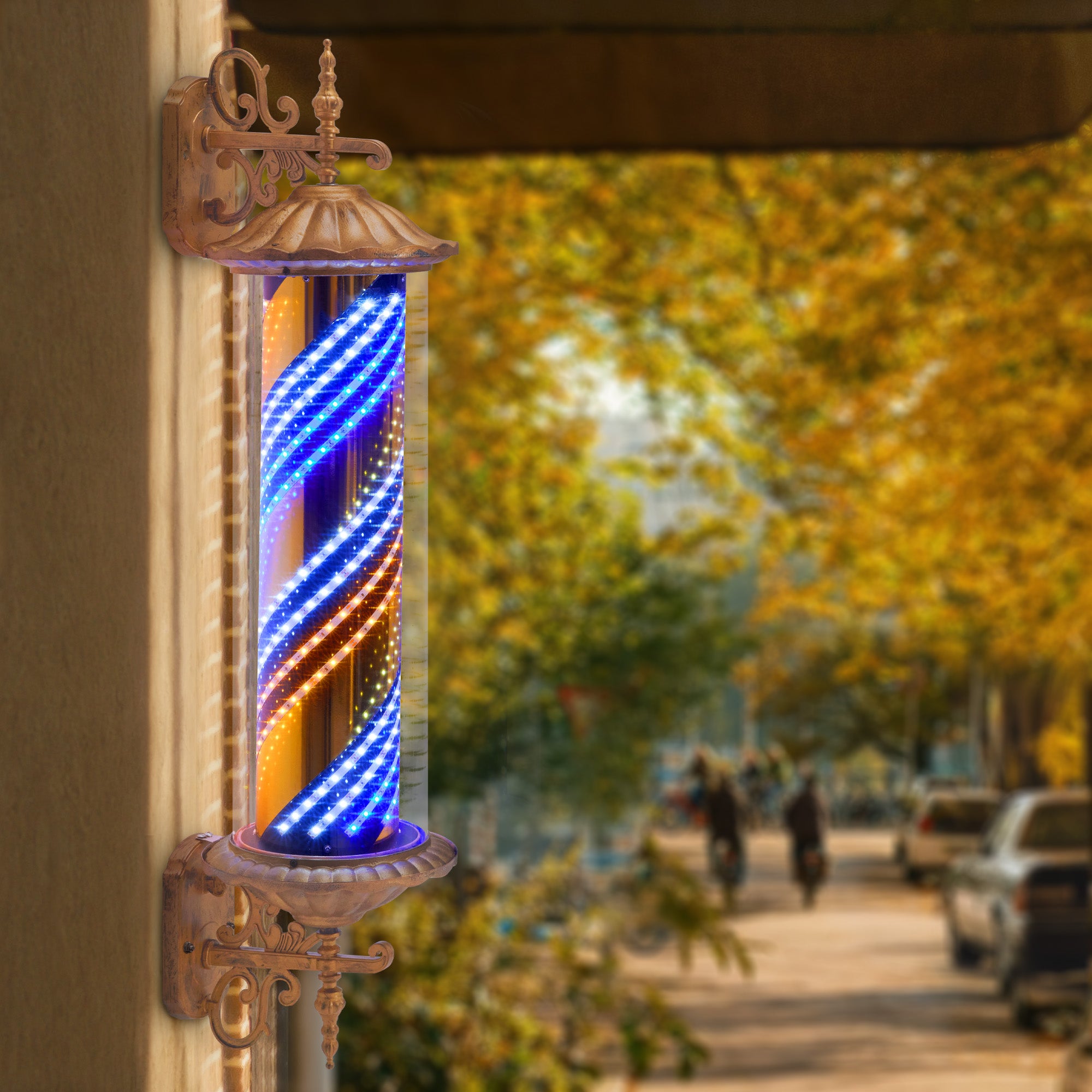 BarberPub Barber Pole Barbierstab, Friseurstange Retro Stil Licht, Drehbaren Blau Gold Weiß LED-Streifen für Barbershop, 100,5 CM Barbier Stange Licht L059BC