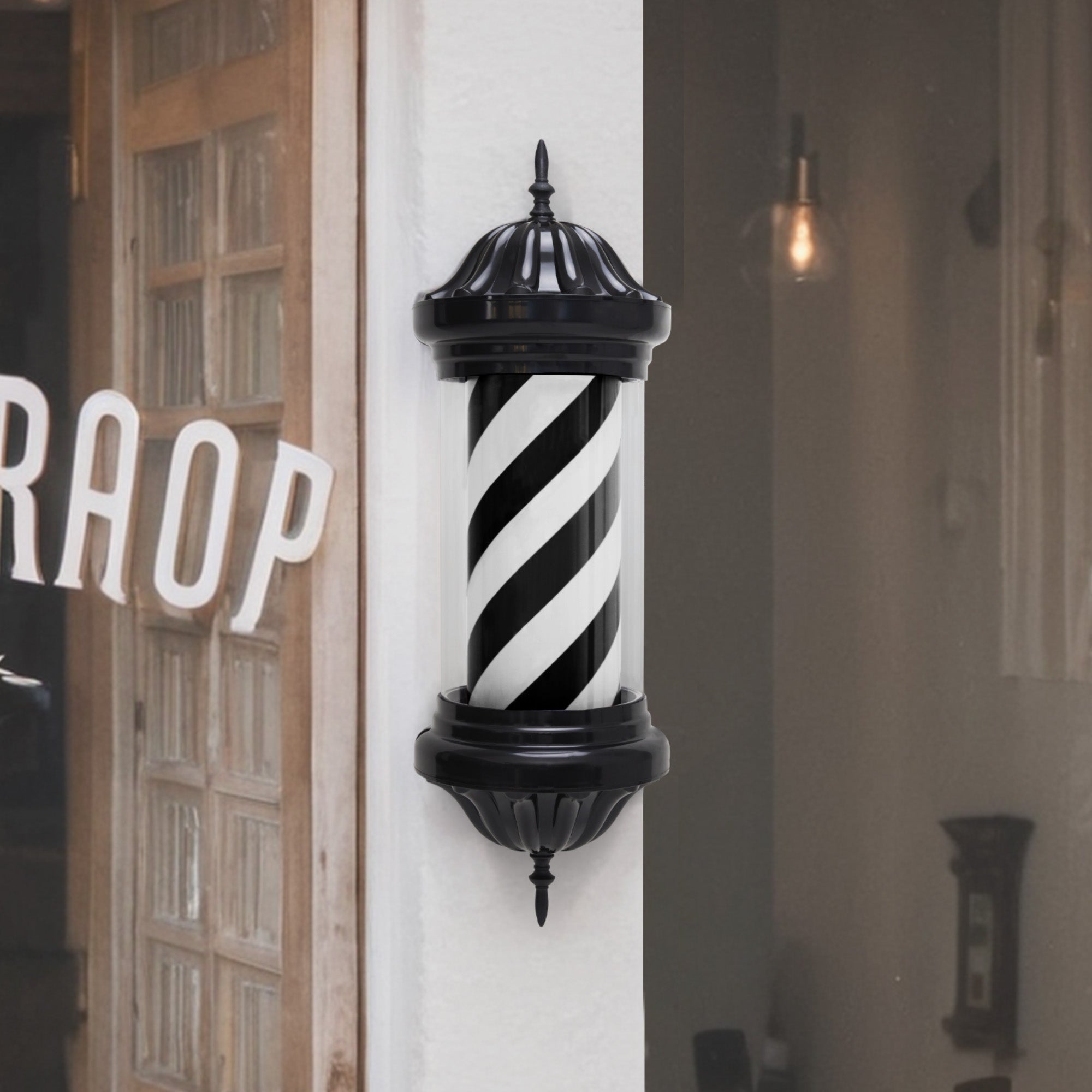 BarberPub Barber Pole Barbierstab, Barbershop Friseurstange mit LED Leucht Salon Einrichtung, Drehbar Stange Friseursalon 70CM Barbier Stange Licht, Energie Sparen L054