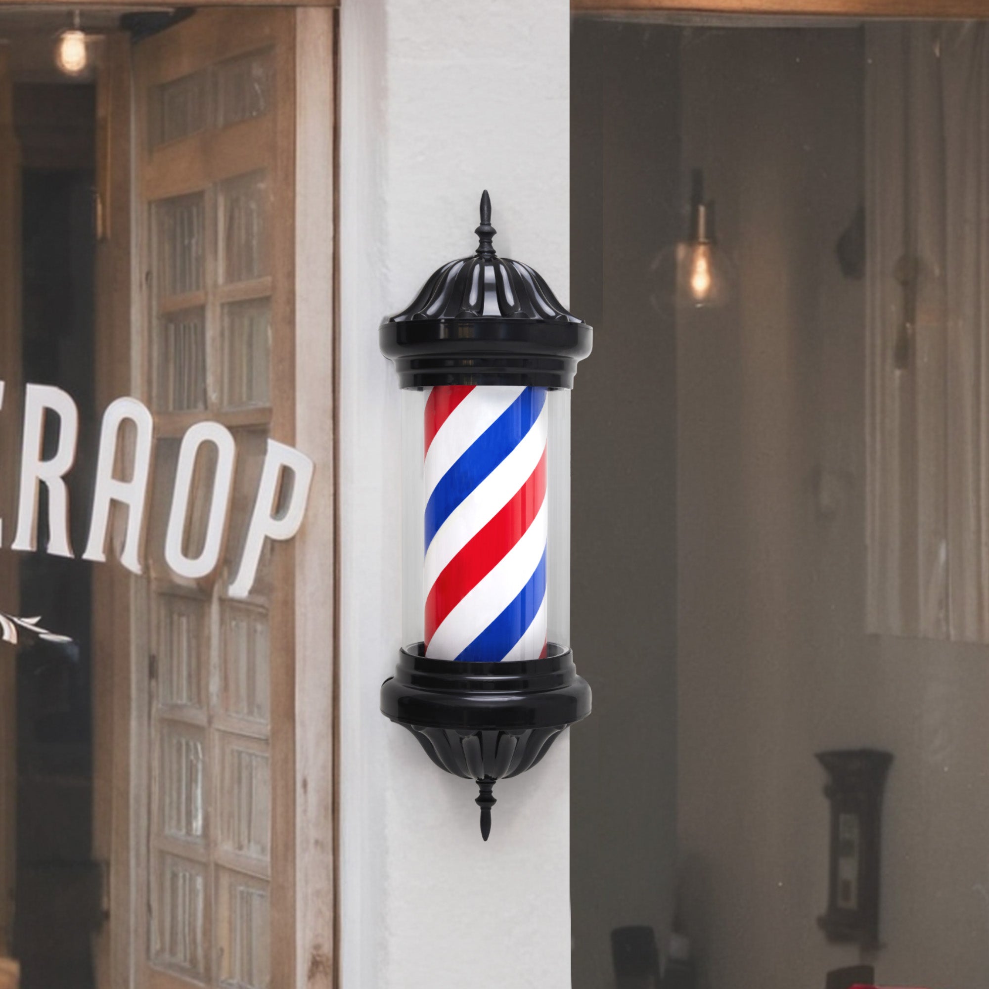 BarberPub Barber Pole Barbierstab, Barbershop Friseurstange mit LED Leucht Salon Einrichtung, Drehbar Stange Friseursalon 70CM Barbier Stange Licht, Energie Sparen L054