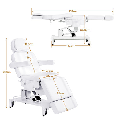 BarberPub Kosmetikliege Elektrisch mit 3 Motoren & Rollen, Massageliege Klappbar & 16CM Höhenverstellbar, 180°Drehbare Armlehnen, Tattoo Liege für SPA Salon 0754