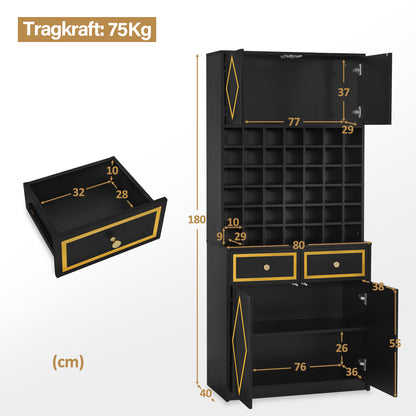 BarberPub Towel Cabinet with 2 Drawers, 42 Open Compartments & 4 Cabinets, Bathroom Cabinet Black, Tall Storage Cabinet Wood for Barbershop, Beauty Salon R6194/R6179