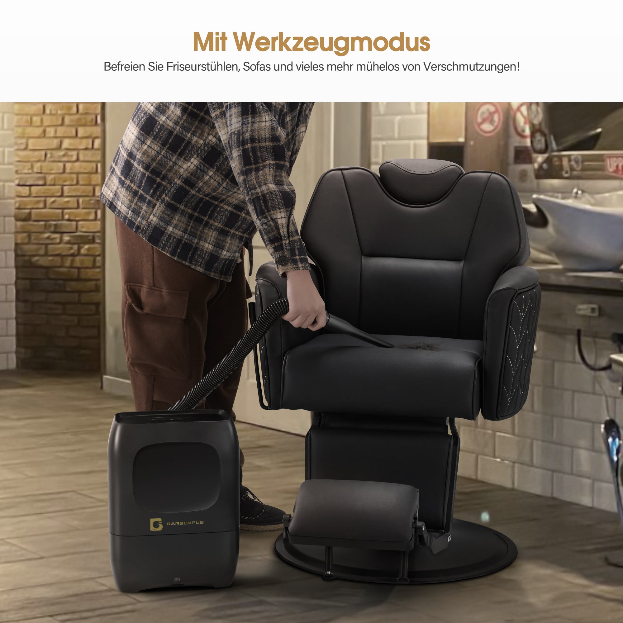 BarberPub Elektrische Kehrbesen Haarsauger mit Sensor Automatisch, Haarstaubsauger mit Große Kapazität 7L, Hohe Saugkraft, Staubsauger & Automatic Dustpan für Friseursalons, mit Handdüse, 700 W,S202BK (Schwarz)