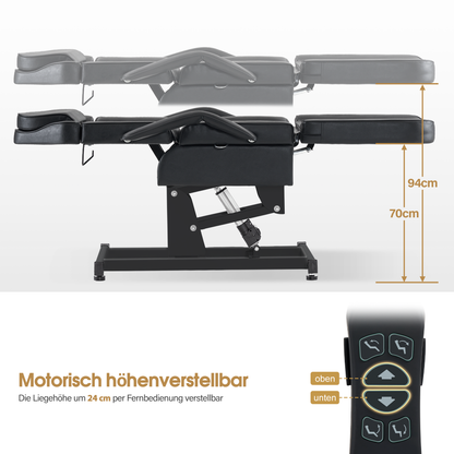 Barberpub Kosmetikliege Elektrisch, Massageliege Klappbar & Höhenverstellbar, Tattoo Liege mit 3 Motoren, Massagetisch für SPA Salon 0751 (Schwarz/Kunstleder)