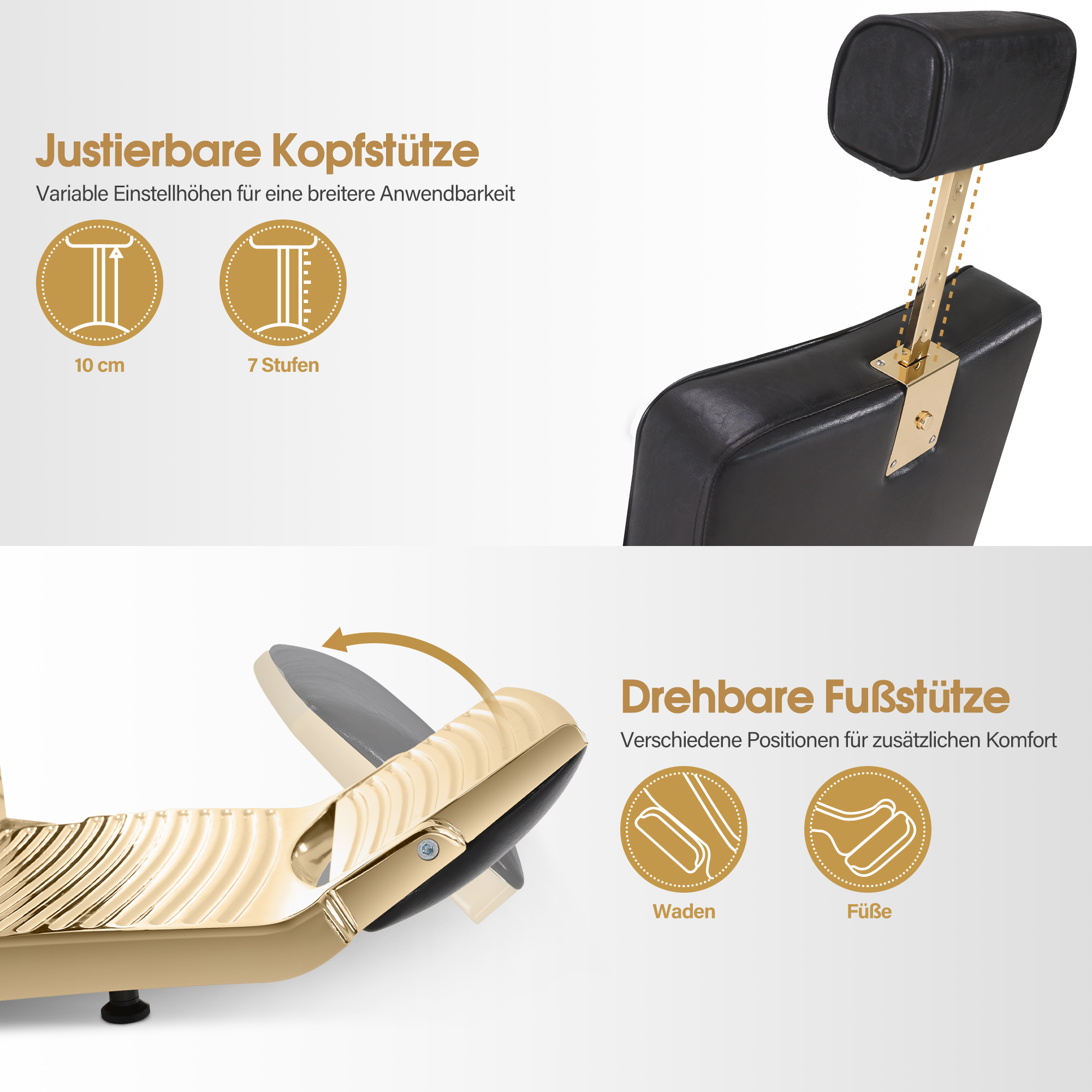 Barberpub Friseurstuhl mit Kopfstütze Kippbar, Friseureinrichtung  mit Hydraulikpumpe 360° Drehbar, Bedienungsstuhl Höhenverstellbar, Barber Stuhl Friseurstühle Kunstleder, 9671 (Gold-Schwarz)