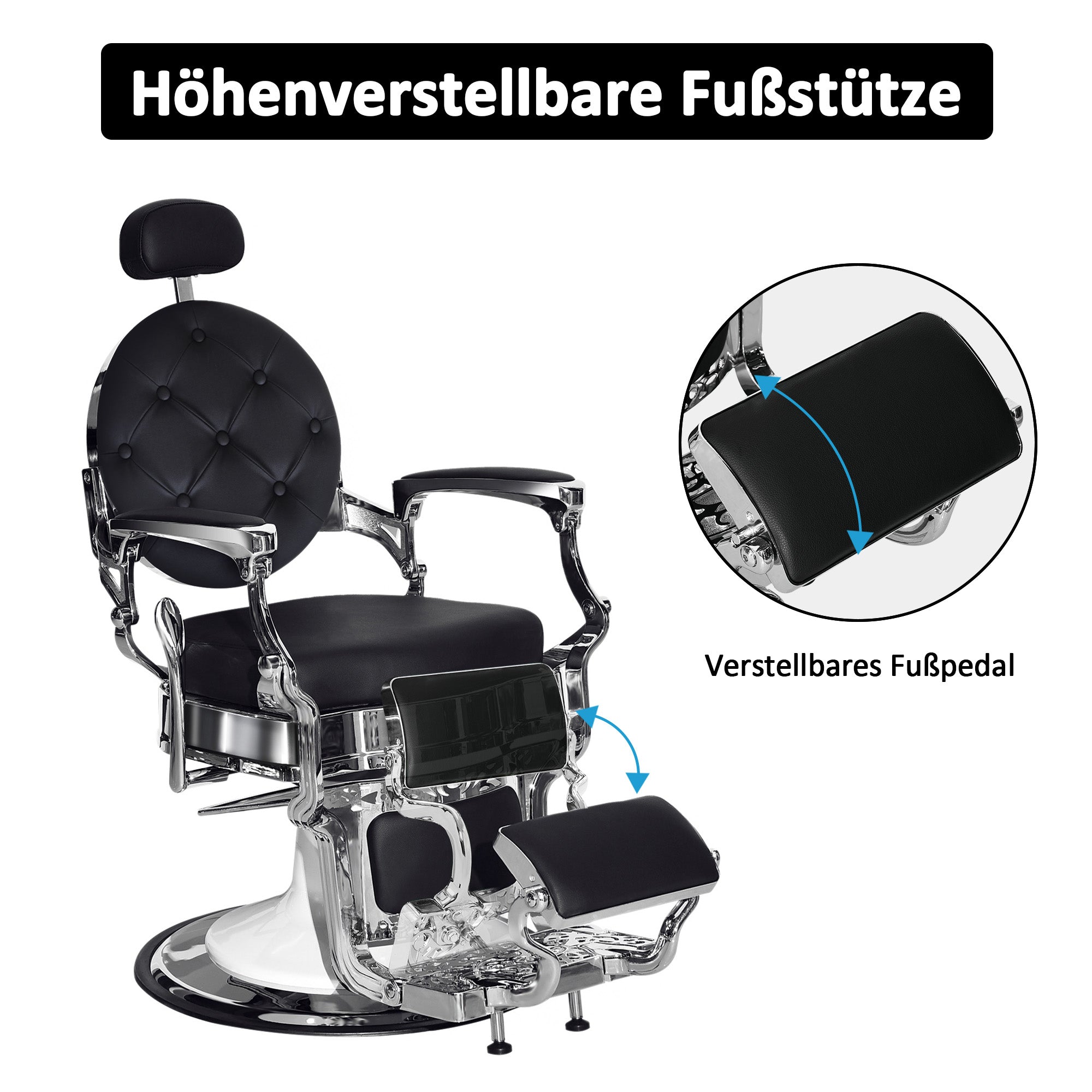 Barberpub Friseurstuhl hydraulische Friseursessel 3866/3860, mit Retro/ Vintage Stil, 360° drehbar, Kunstleder, Silberrahmen, 112 × 68 × 110 cm