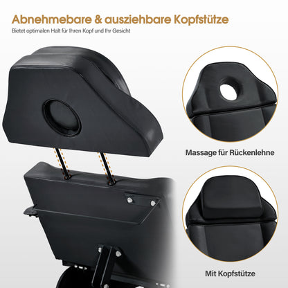 Barberpub Kosmetikliege Elektrisch, Massageliege Klappbar & Höhenverstellbar, Tattoo Liege mit 3 Motoren, Massagetisch für SPA Salon 0751 (Schwarz/Kunstleder)