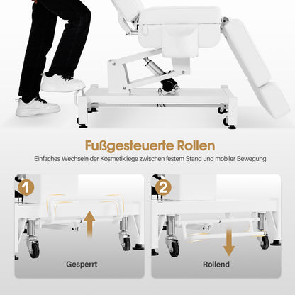 BarberPub Kosmetikliege Elektrisch mit 3 Motoren & Rollen, Massageliege Klappbar & 16CM Höhenverstellbar, 180°Drehbare Armlehnen, Tattoo Liege für SPA Salon 0754