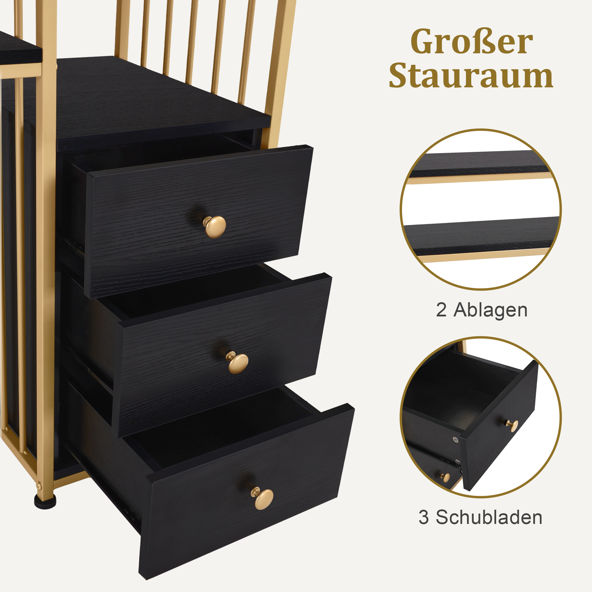 Barberpub Schreibtisch mit Schubladen, Schminktisch ohne Spiegel, Nageltisch aus Holz Metallgestell, Computertisch Wohnzimmer Modern, 109 x 45,5 x 81cm, 2407