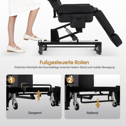 BarberPub Kosmetikliege Elektrisch mit 3 Motoren & Rollen, Massageliege Klappbar & 16CM Höhenverstellbar, 180°Drehbare Armlehnen, Tattoo Liege für SPA Salon 0754