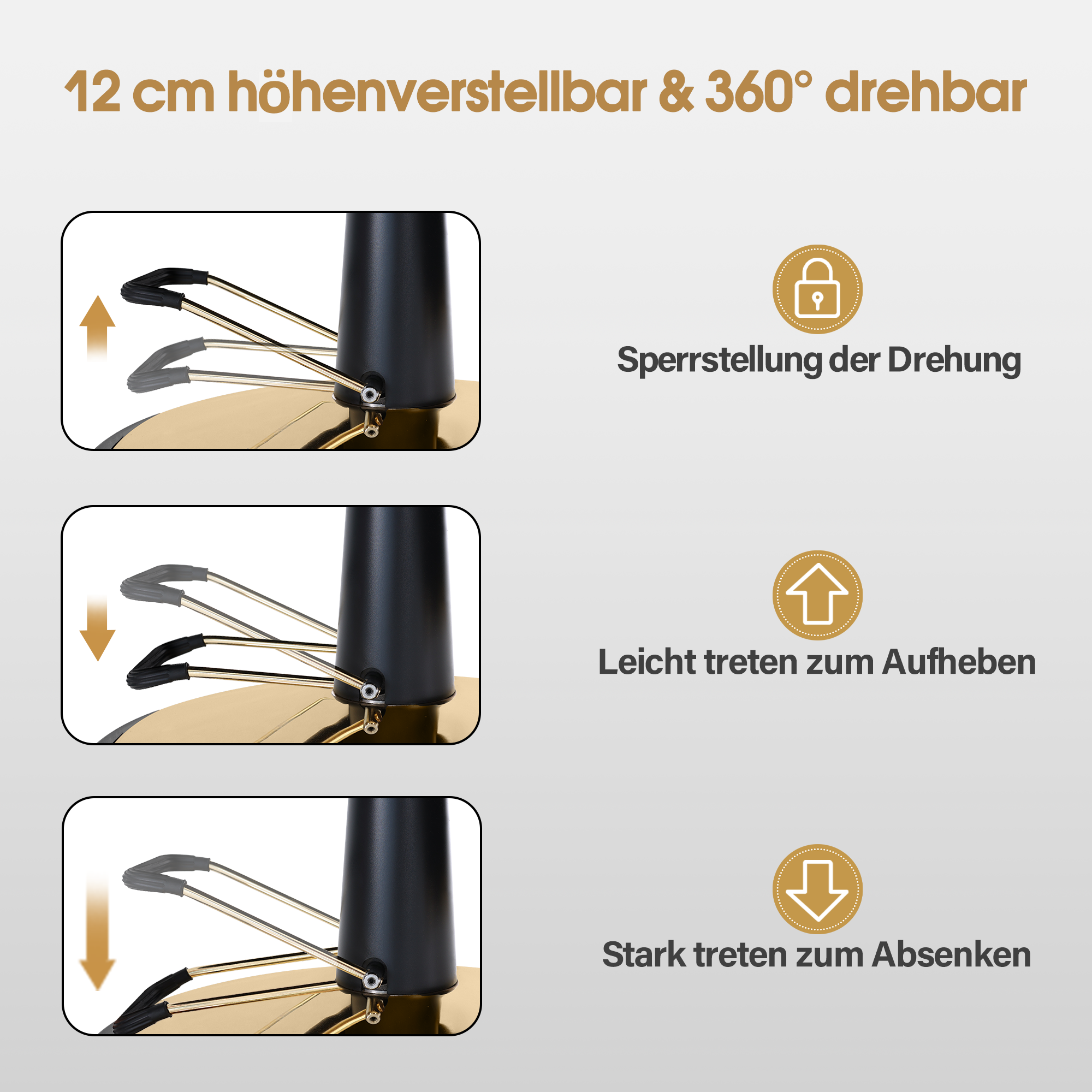 Barberpub Friseurstuhl mit Kopfstütze Kippbar, Friseureinrichtung  mit Hydraulikpumpe 360° Drehbar, Bedienungsstuhl Höhenverstellbar, Barber Stuhl Friseurstühle Kunstleder, 9671 (Gold-Schwarz)