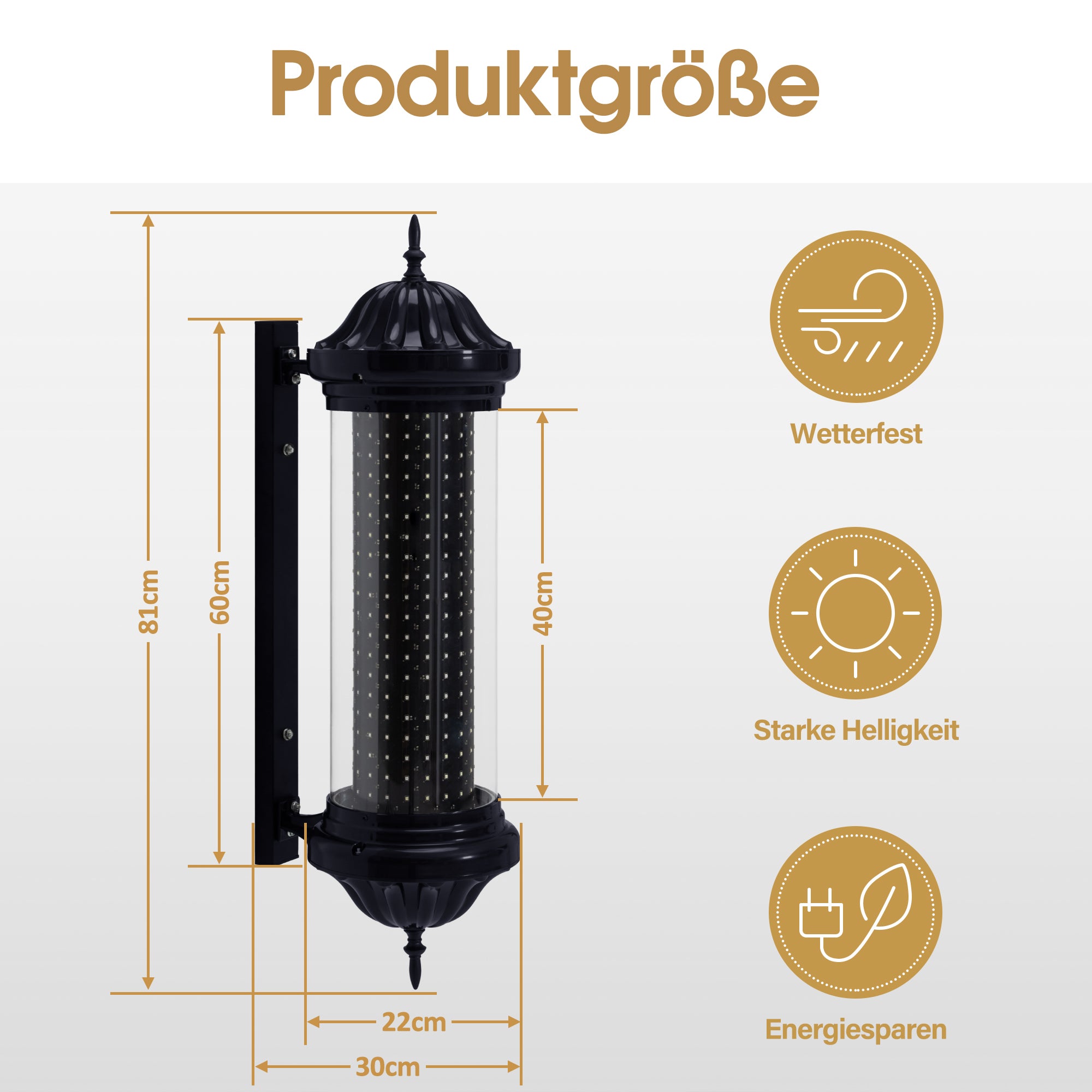 BarberPub Barber Pole Barbierstab, Barbershop Friseurstange mit LED Leucht Salon Einrichtung, Außenwandlampe für Friseursalons, Barbier Stange Licht, 81CM Salon Zeichen, Energie Sparen L041BC
