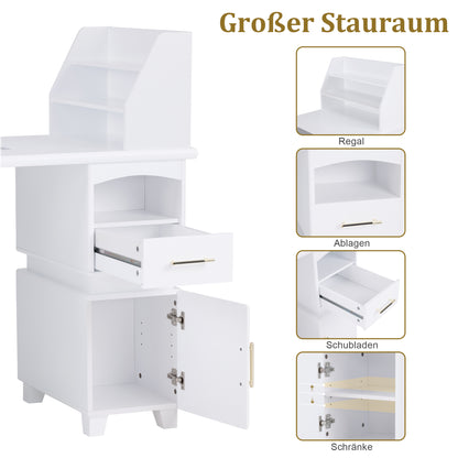 Barberpub Manikürtisch mit 2 Schubladen, Nageltisch mit Absaugung Weiß, Nagelfrisiertisch aus Holz, 4 Schrank, Regal, 2 Staubsaugerbeutel, Schreibtisch für Nagelstudio, 55x120x112,5cm, 2456