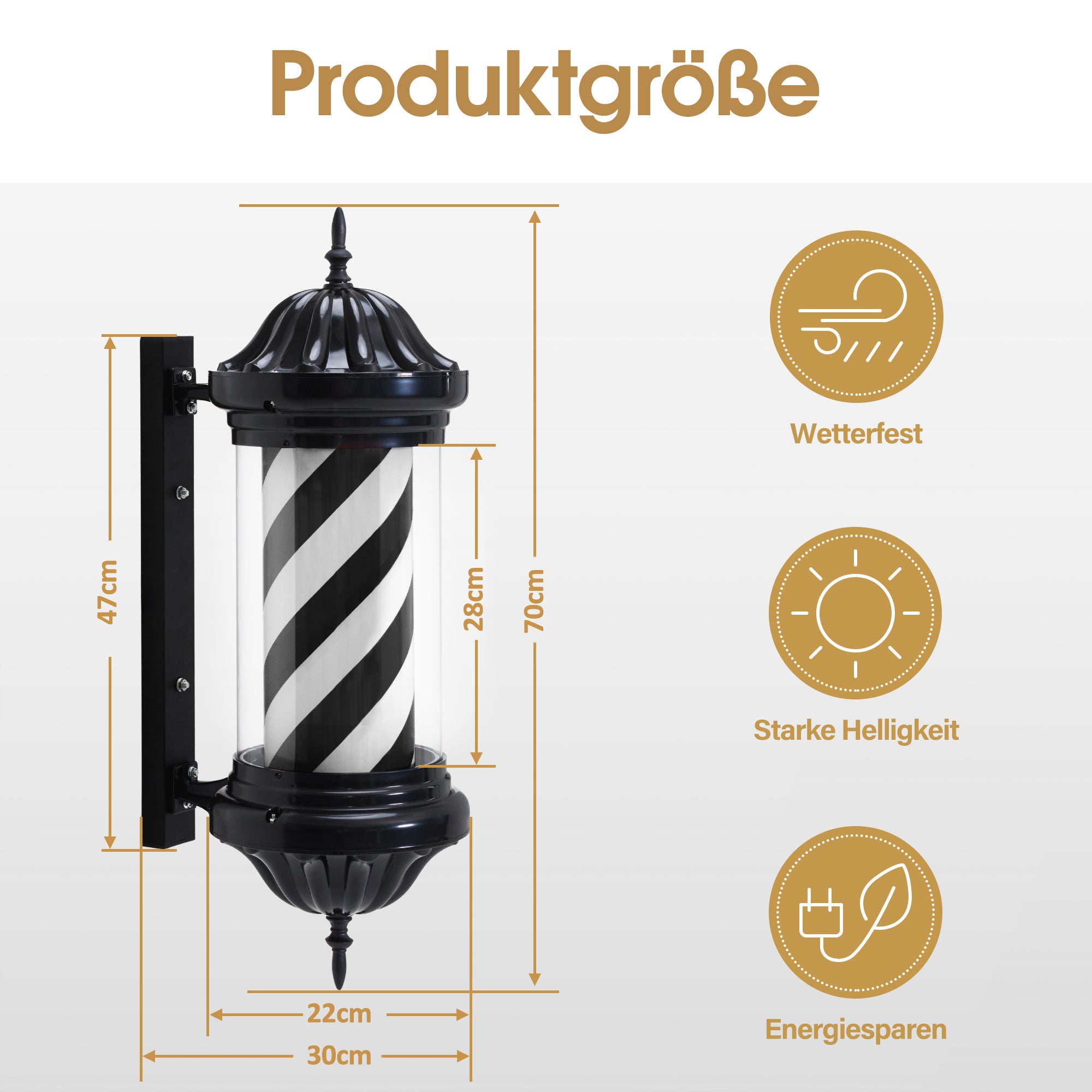 BarberPub Barber Pole Barbierstab, Barbershop Friseurstange mit LED Leucht Salon Einrichtung, Drehbar Stange Friseursalon 70CM Barbier Stange Licht, Energie Sparen L054